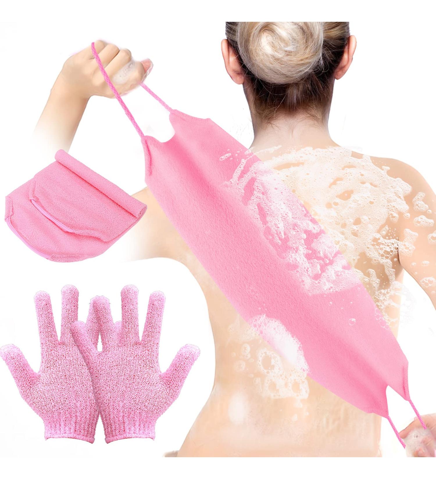 3-Pack Exfoliating Gloves and Towel Set - Back Scrubber and Washer for Deep Shower Exfoliation - Skin Washcloth Body Exfoliator for Women and Men (Pink) - Buy Online on GoSupps.com