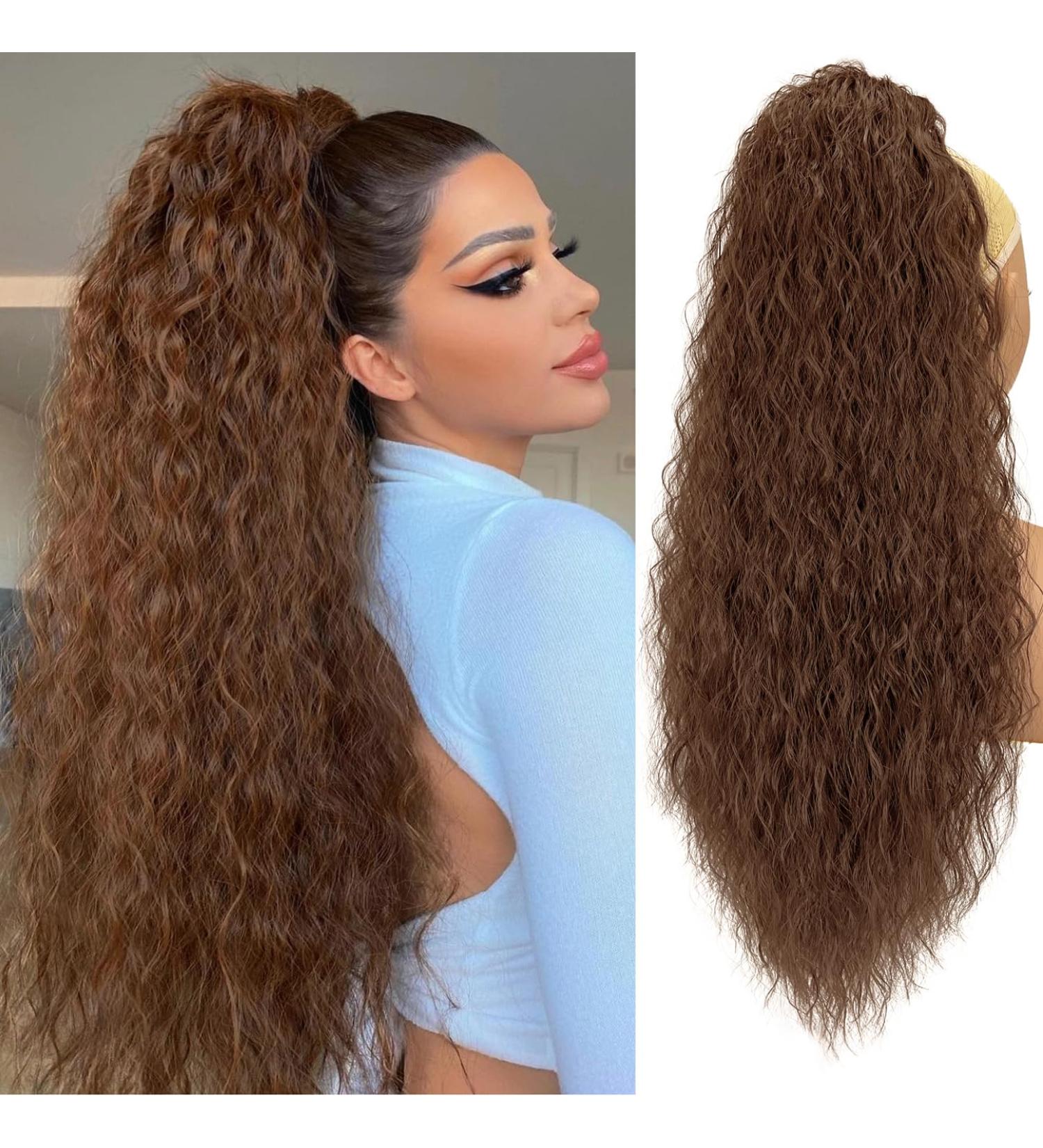 Long Curly Drawstring Ponytail Extension for Women Clip in Ponytail Hair pieces Synthetic Long Curly Wavy Clip in Pony tail Hair Extensions for Daily Party Use (26 Inch Golden Brown) - Buy Online on GoSupps.com