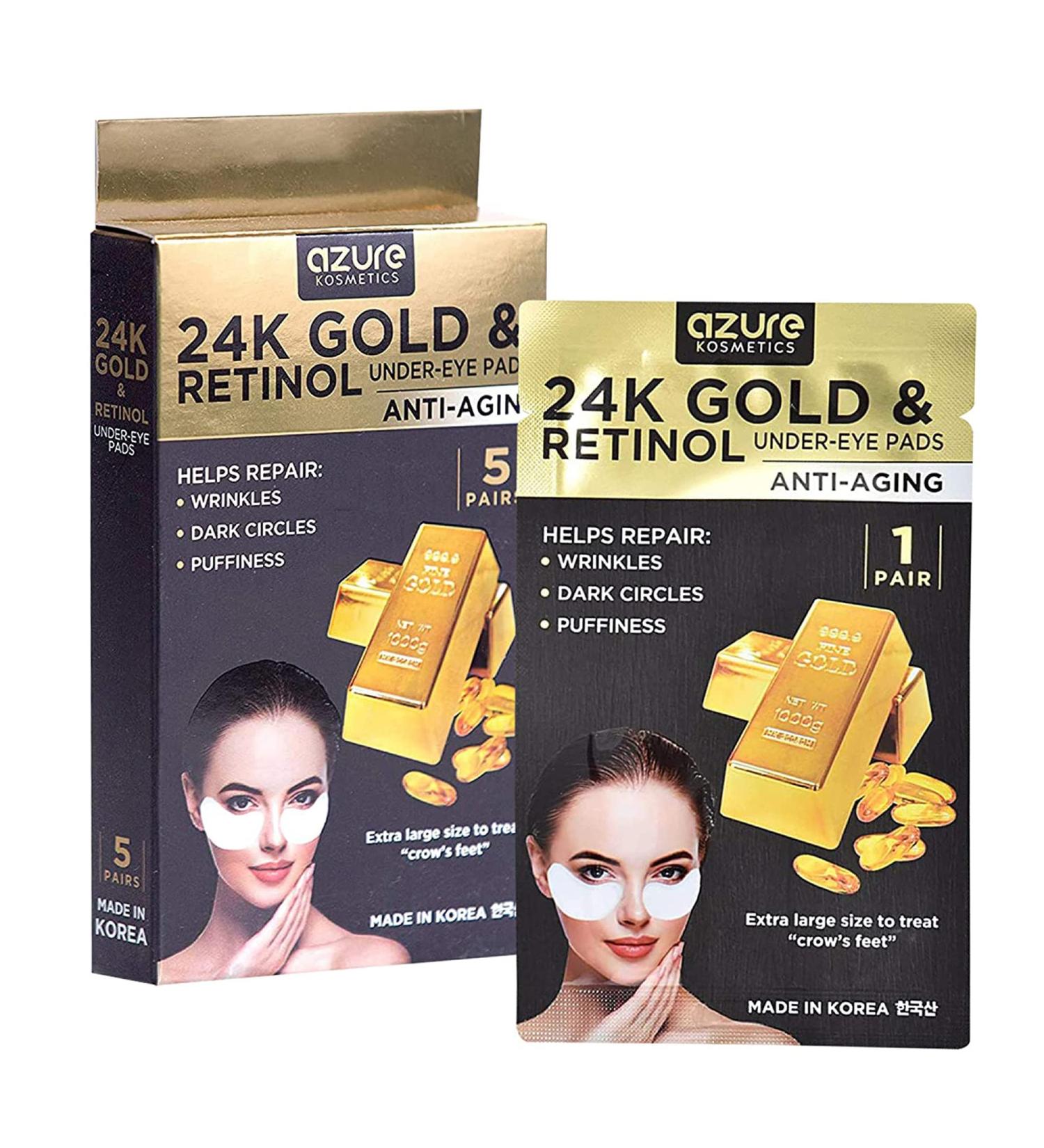 Azure Kosmetics 24K Gold & Retinol Under-Eye Pads - Anti-Aging (5 Pairs) - Buy Online on GoSupps.com