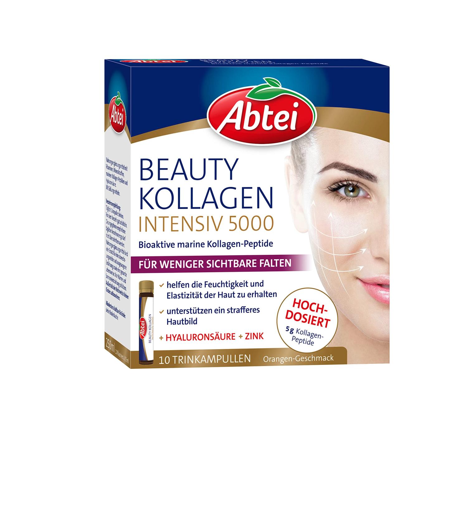 Abbey Beauty Collagen Intensive 5000 - Reduce Wrinkles with Collagen Peptides Hyaluronic Acid & Vitamin C - Sugar-Free 10-Pack (10x25ml) - Buy Online on GoSupps.com