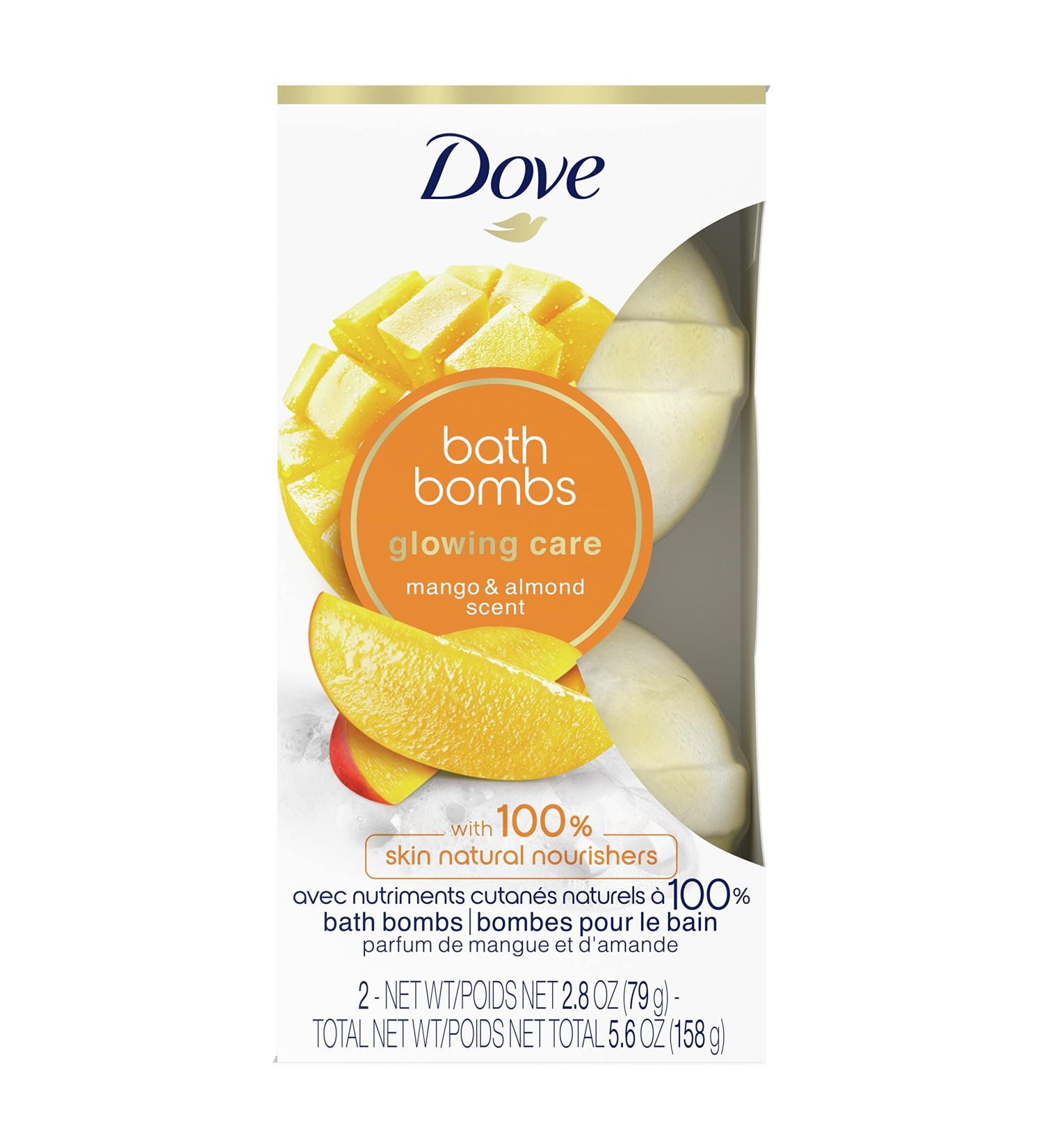 Dove Glowing Care Bath Bombs to pamper and indulge Mango & Almond Scent bath and body product with 100% skin natural nourishers 79 g 2 ct - Buy Online on GoSupps.com