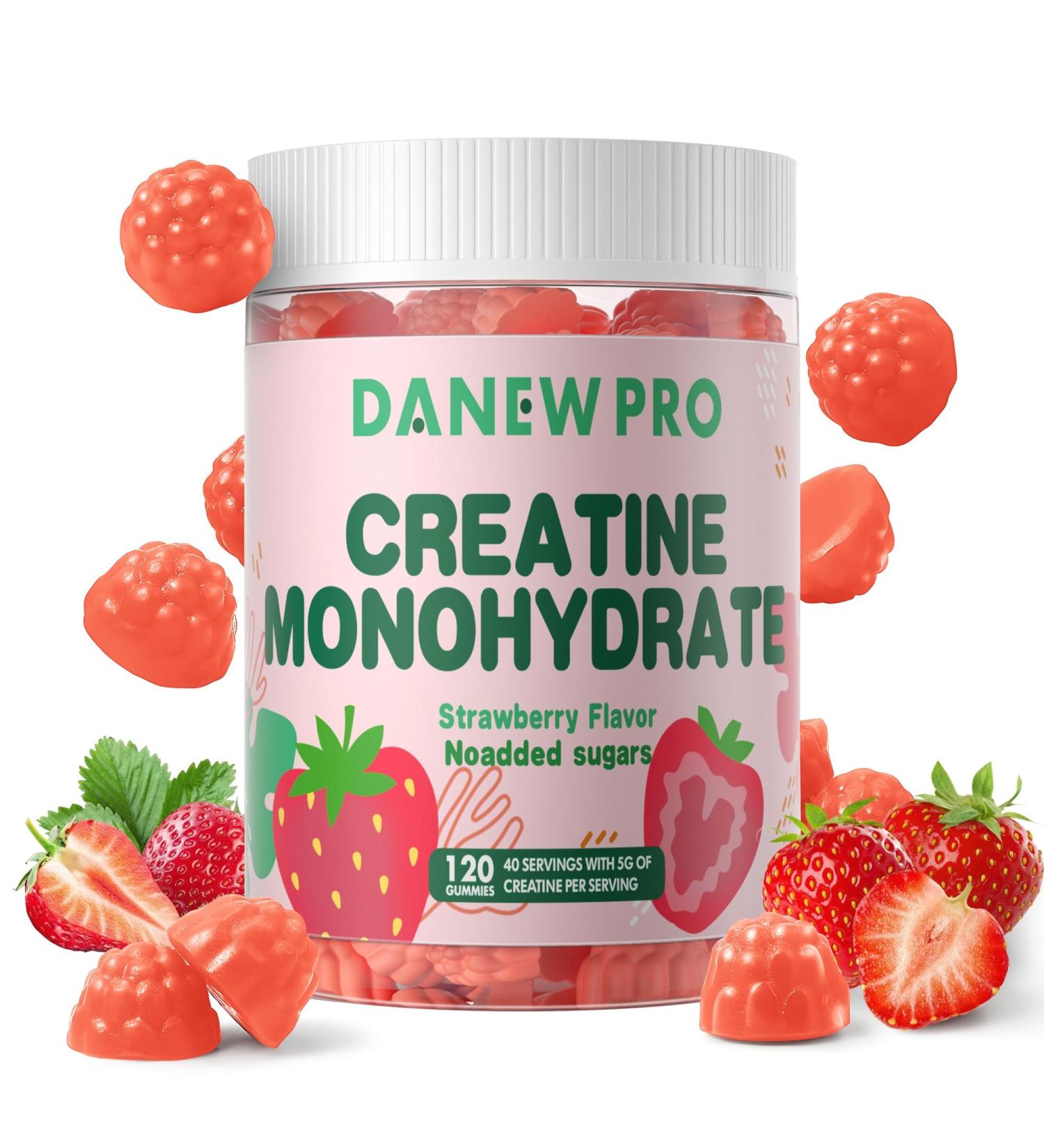 Creatine Monohydrate Gummies 5000mg - Muscle Strength & Energy Boost - Strawberry Flavor (120 Count) - Pre-Workout Supplement for Men & Women - Buy Online on GoSupps.com