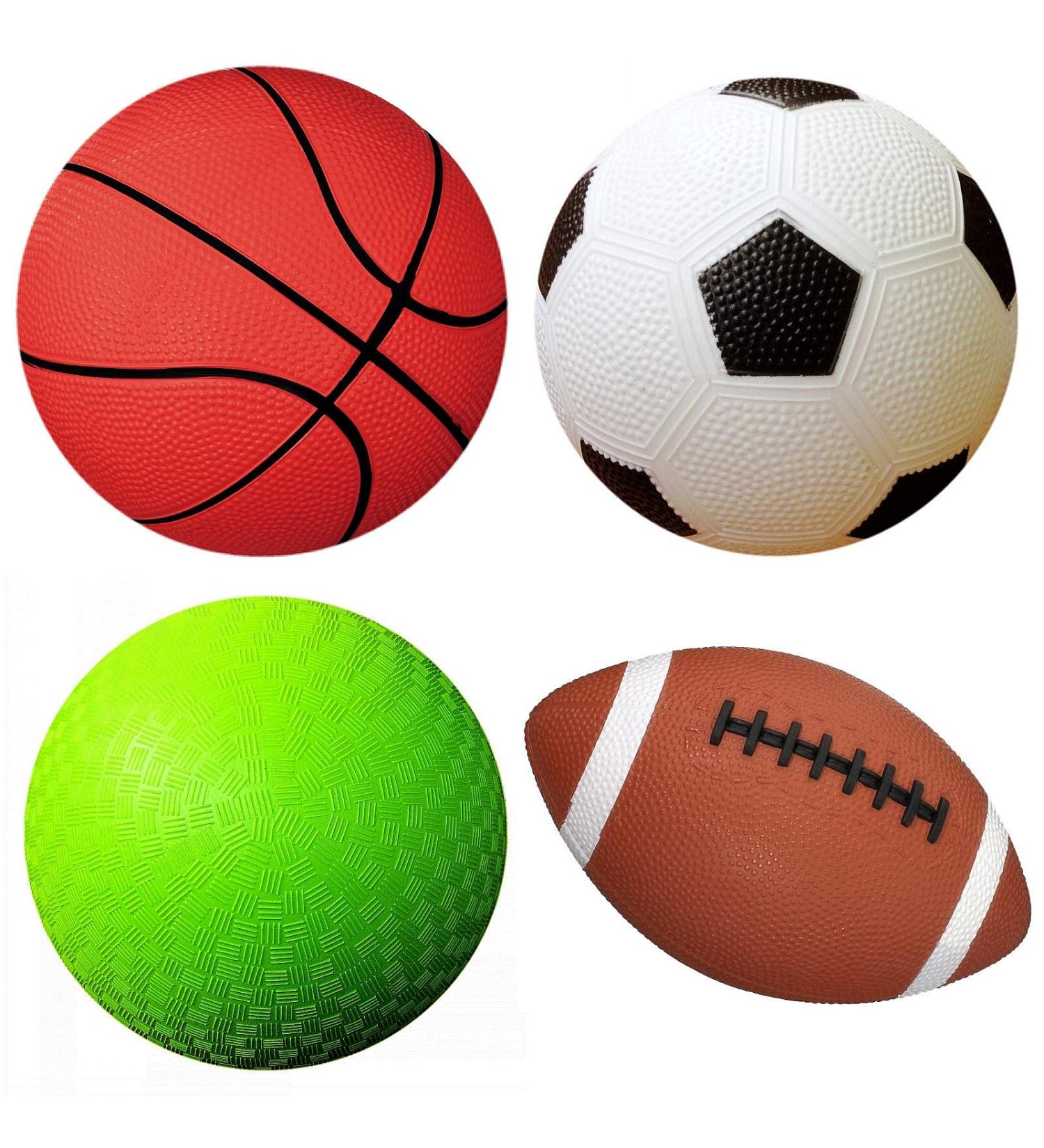 AppleRound Pack of 4 Sports Balls with Pump Soccer Basketball Playground and Football Includes 5 inch Soccer Ball 5 inch Basketball 5 inch Playground Ball and 6.5 inch Football