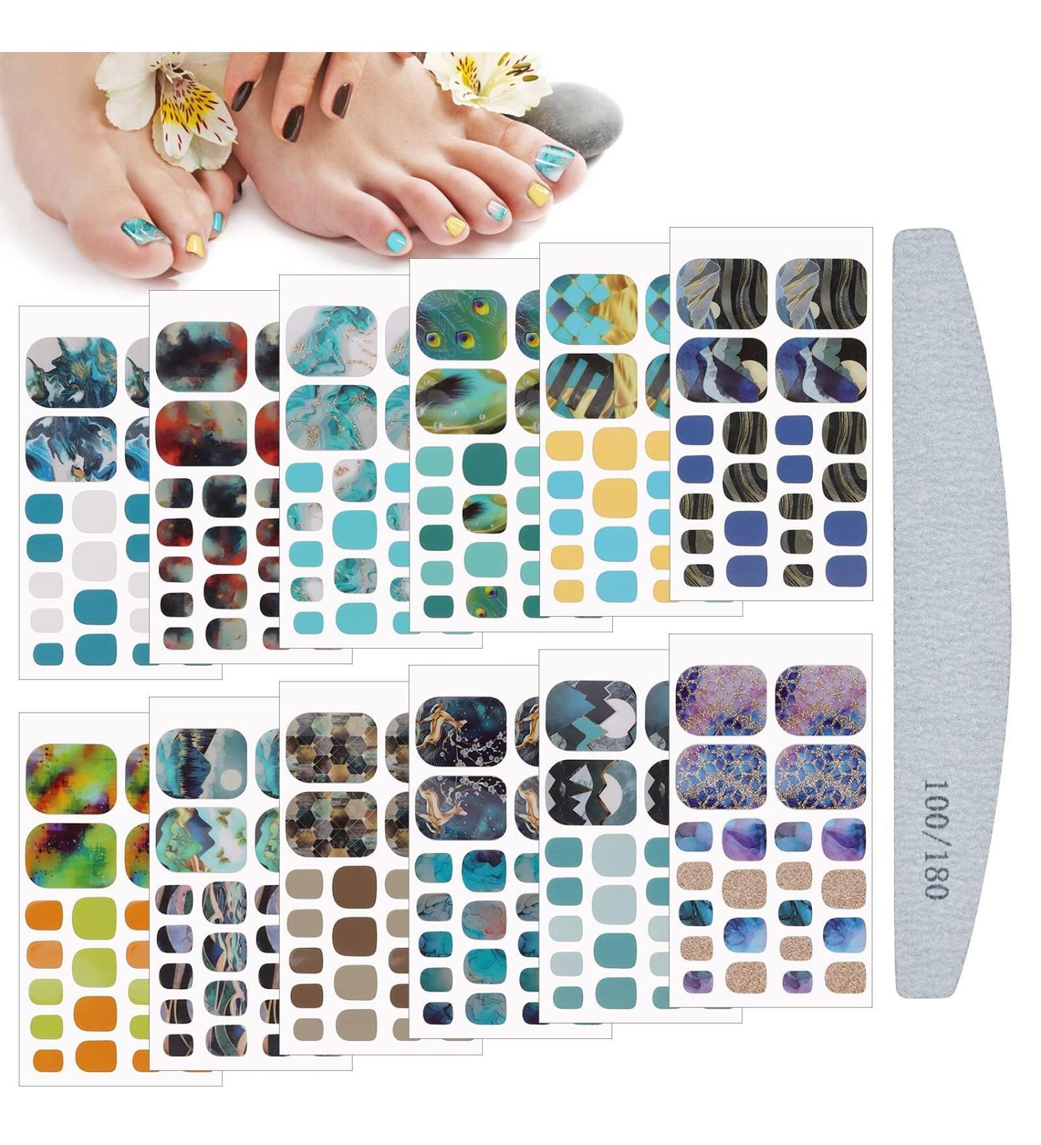 Kalolary Marble Toenail Stickers - 12 Sheets Self-Adhesive Nail Art Decals with Nail File | Perfect for Footnail Design & International Shipping - Buy Online on GoSupps.com