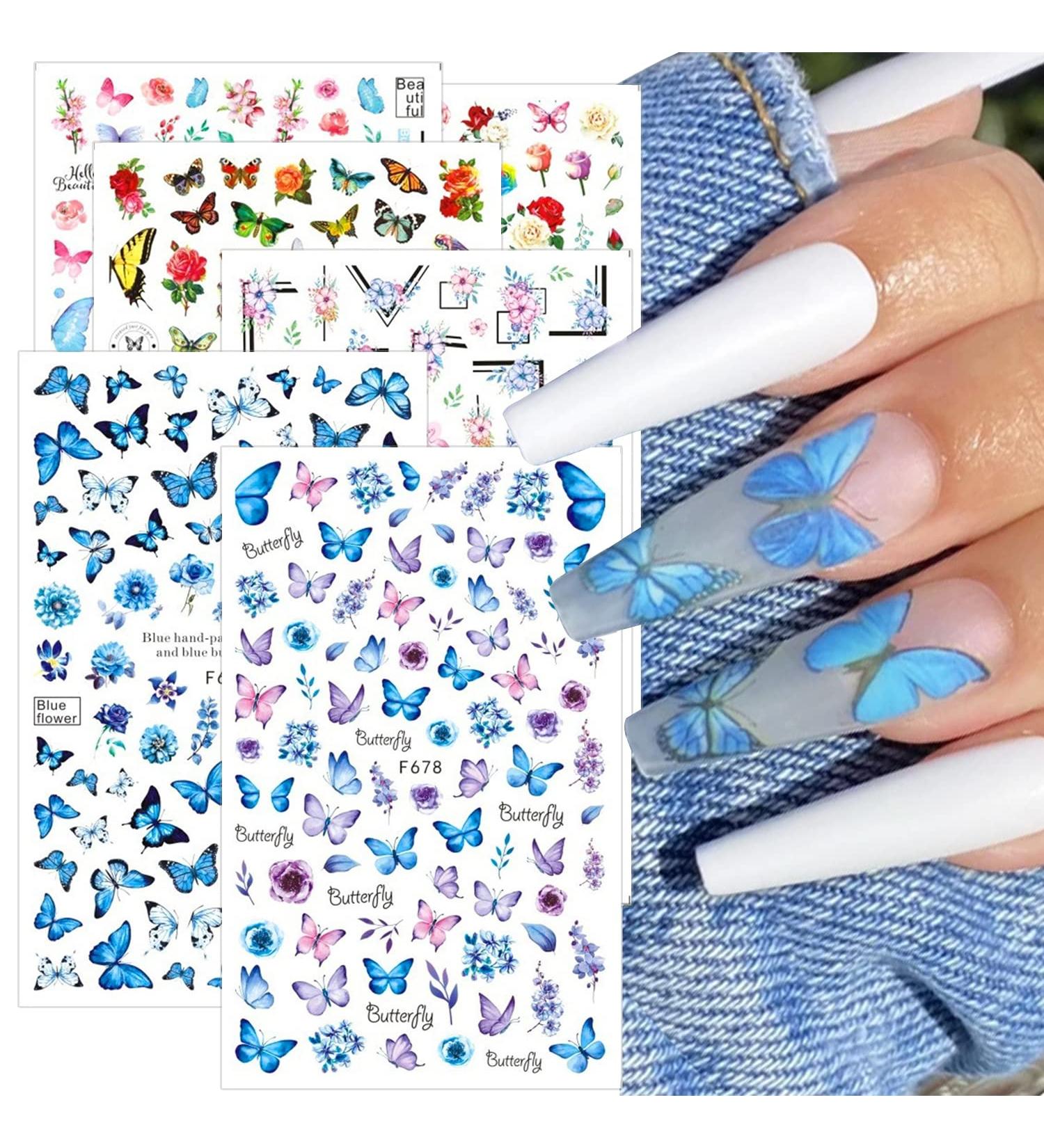 Shop 6 Leaf Butterfly Nail Stickers - 3D Flower Self-Adhesive Nail Art for Spring & Summer DIY Manicure - Buy Online on GoSupps.com