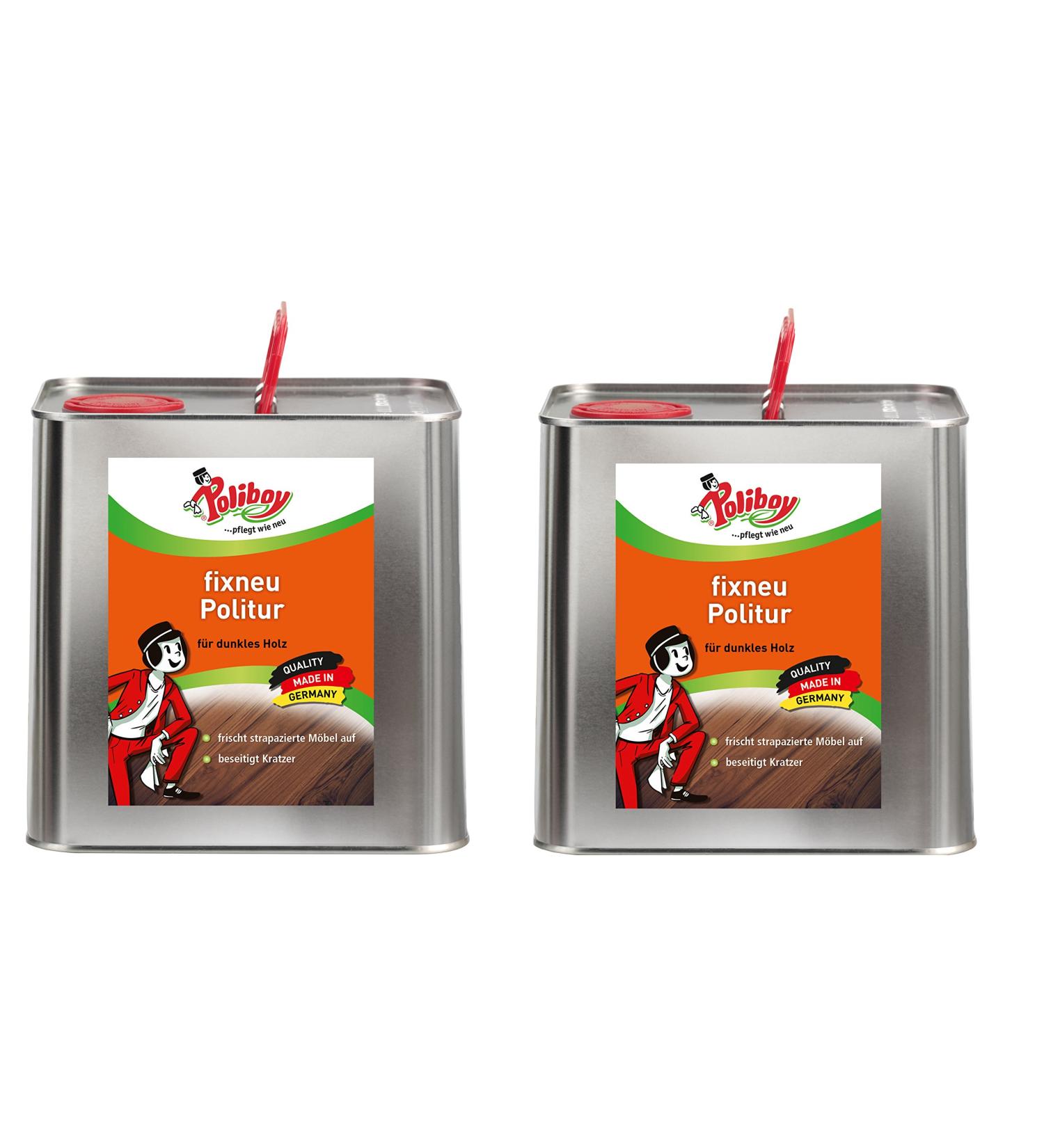 Poliboy - Fix new furniture polish dark - for dark surfaces - eliminates scratches and freshens!- 5 liters (2x2.5l) - Made in Germany Dunkel 2.5 l (2 pack)