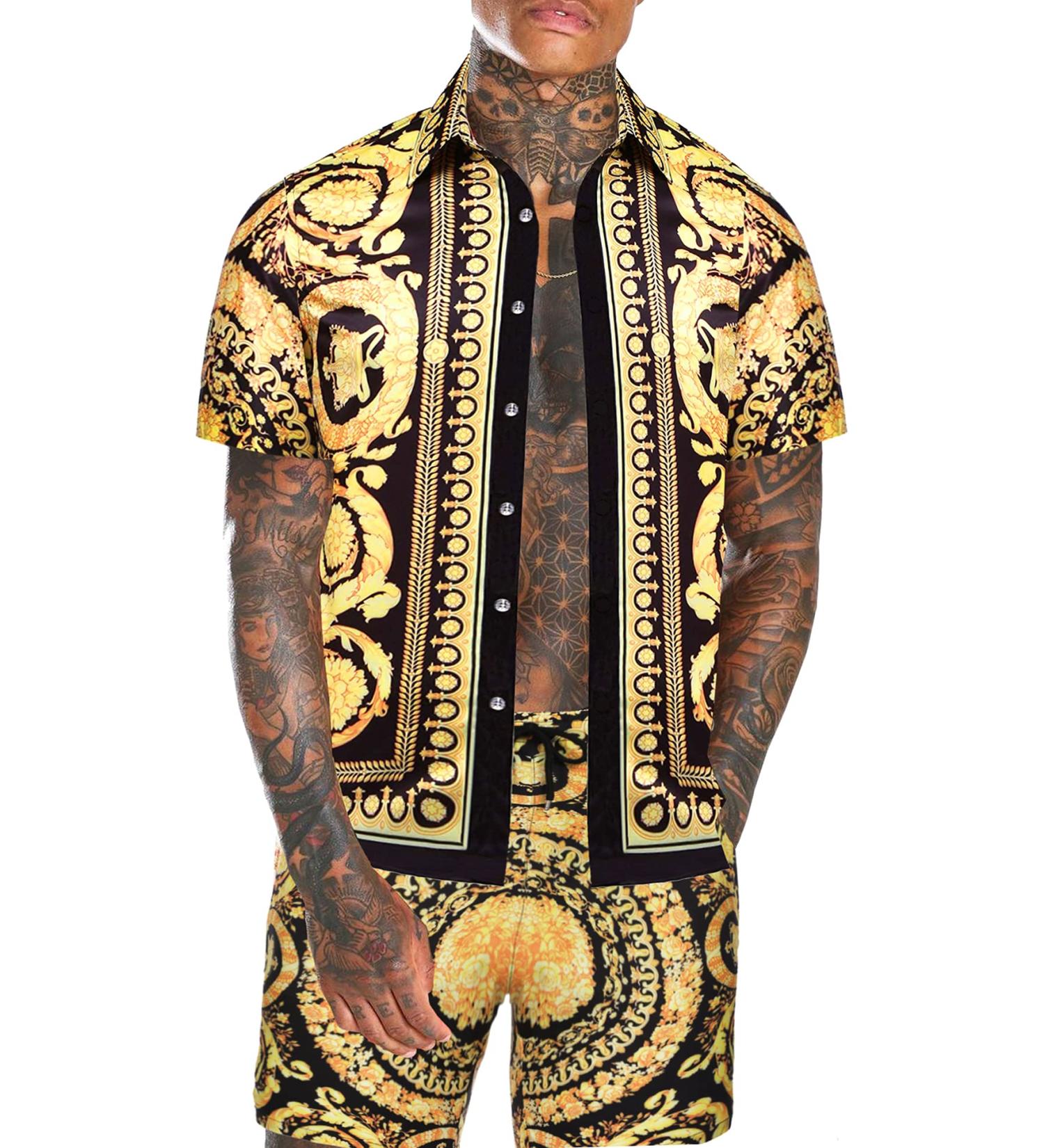 Daupanzees Men's Luxury Hawaiian Shirt Suit - Gold, X-Large - Buy Online on GoSupps.com
