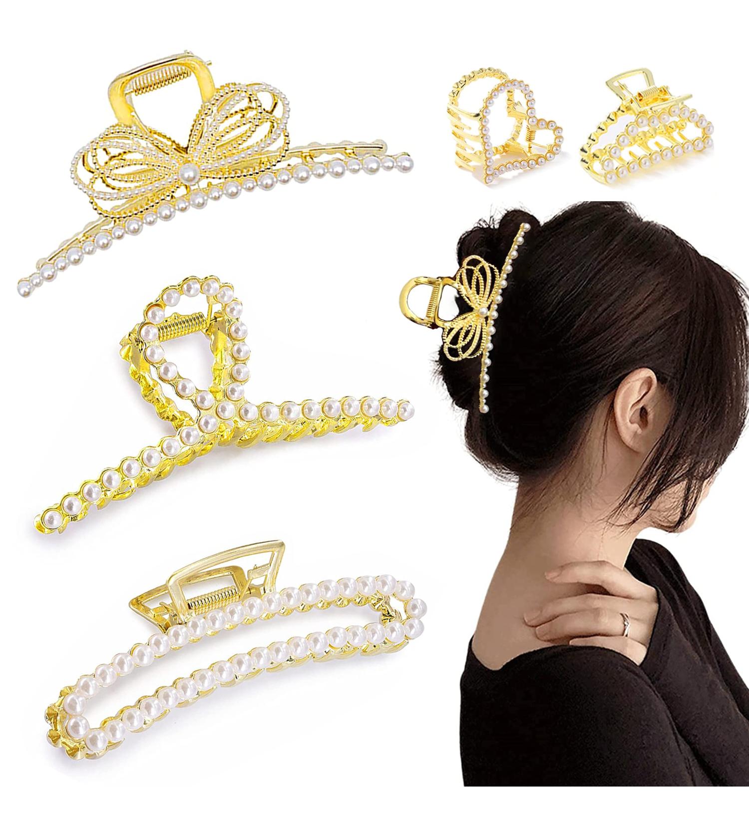 Large Metal Hair Claw Clips for Women - Stylish Pearl Hair Accessories for Thick & Thin Hair - Buy Online on GoSupps.com