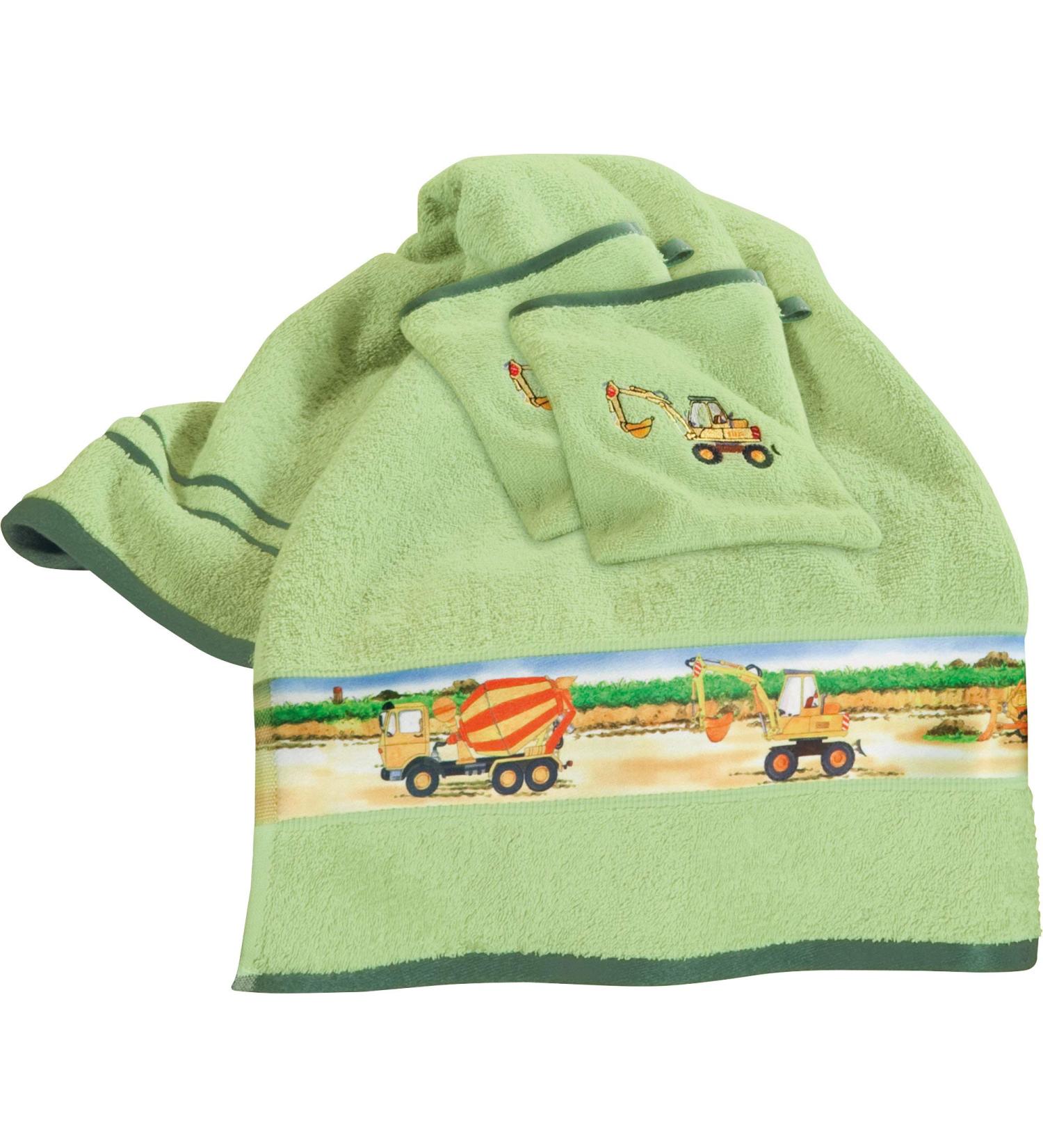 Erwin M ller 3-Pc Kinder-Frottier Towel Set - Tractor Excavator Green 100% Cotton 50x100 cm & Washcloths | International Shipping Available - Buy Online on GoSupps.com
