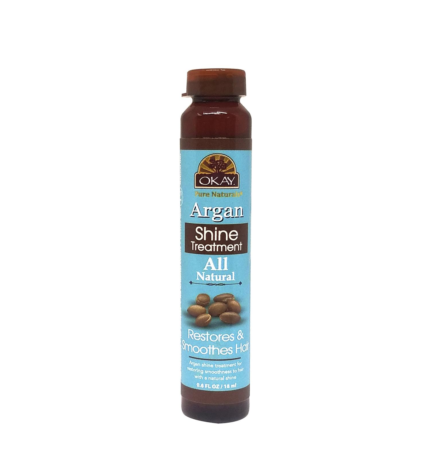 OKAY Argan Shine Treatment Restore And Smooth Hair Soft Smooth Enhanced Shine And Strong Hair Created With 12 Natural Oils No Parabens No Silicones No Artificial Colors For All Hair Types And Textures Made in USA 0.6 oz
