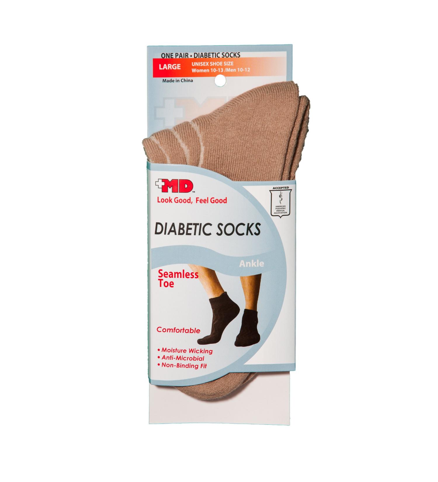MD USA Seamless Toe-Wave-In Mesh Diabetic Ankle Socks Tan Large Tan Large