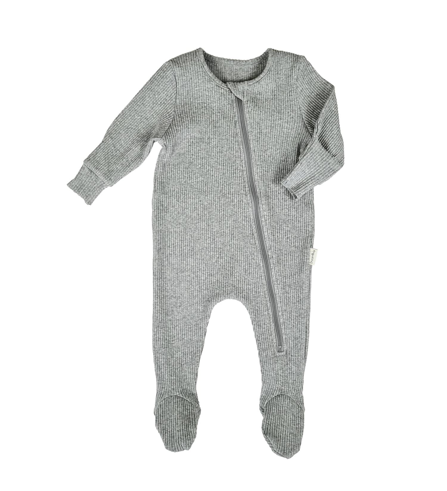 DreamBuy Ribbed Cotton Zip Up Baby Sleepsuits - Unisex Newborn Clothes 0-3 Months, Dove Grey - Buy Online on GoSupps.com