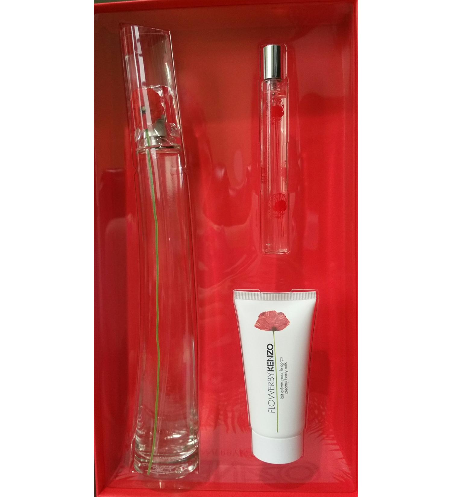 Kenzo Flower By Kenzo 3pc Gift Set 3.3 fl oz EDP Spray+0.5 fl oz EDP+1.7 fl oz Creamy Body Milk