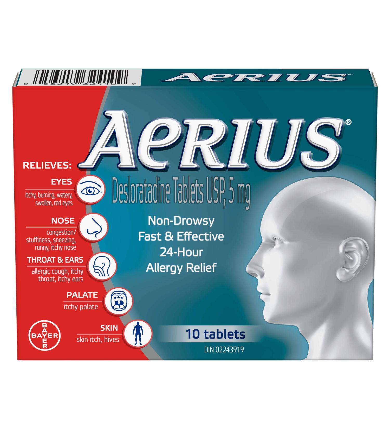 Aerius Allergy Medicine Fast Relief 24-Hour Non-Drowsy 15 Symptoms 10 Tablets - Buy Online on GoSupps.com