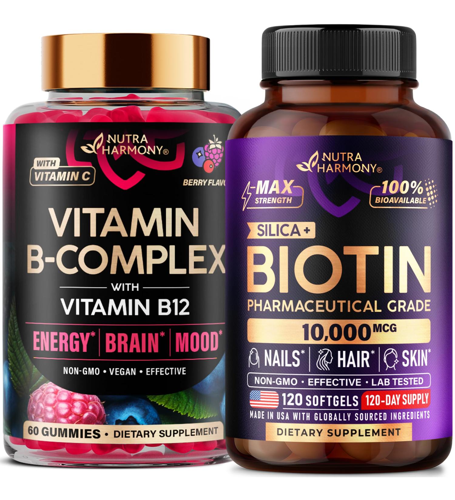 NUTRAHARMONY Vitamin B-Complex Gummies & Biotin with Silicon Softgels