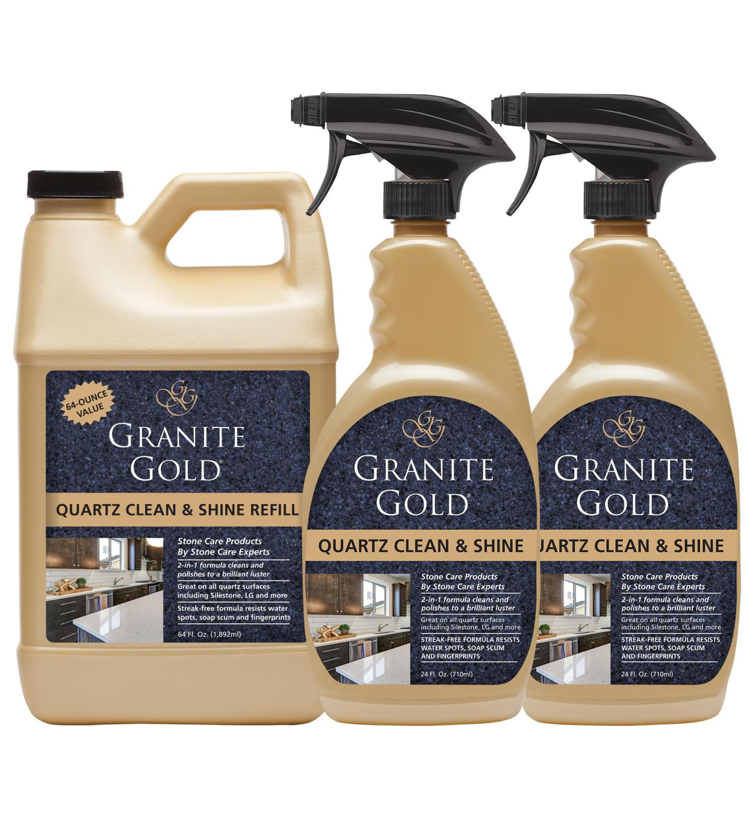 Granite Gold Quartz Clean & Shine - Streak-Free Cleaner for Quartz Surfaces | 64oz + 2x24oz (Pack of 3) - Polishes & Deep Cleans Silestone LG & More - Buy Online on GoSupps.com