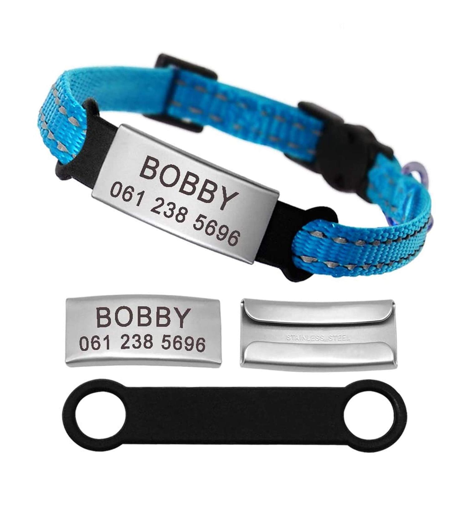 Didog Reflective Cat Neck Band - Stainless Steel Engraving for Kittens Cats & Small Dogs - No Noise ID Tag - XXS Size (14-20cm) - Blue - Buy Online on GoSupps.com