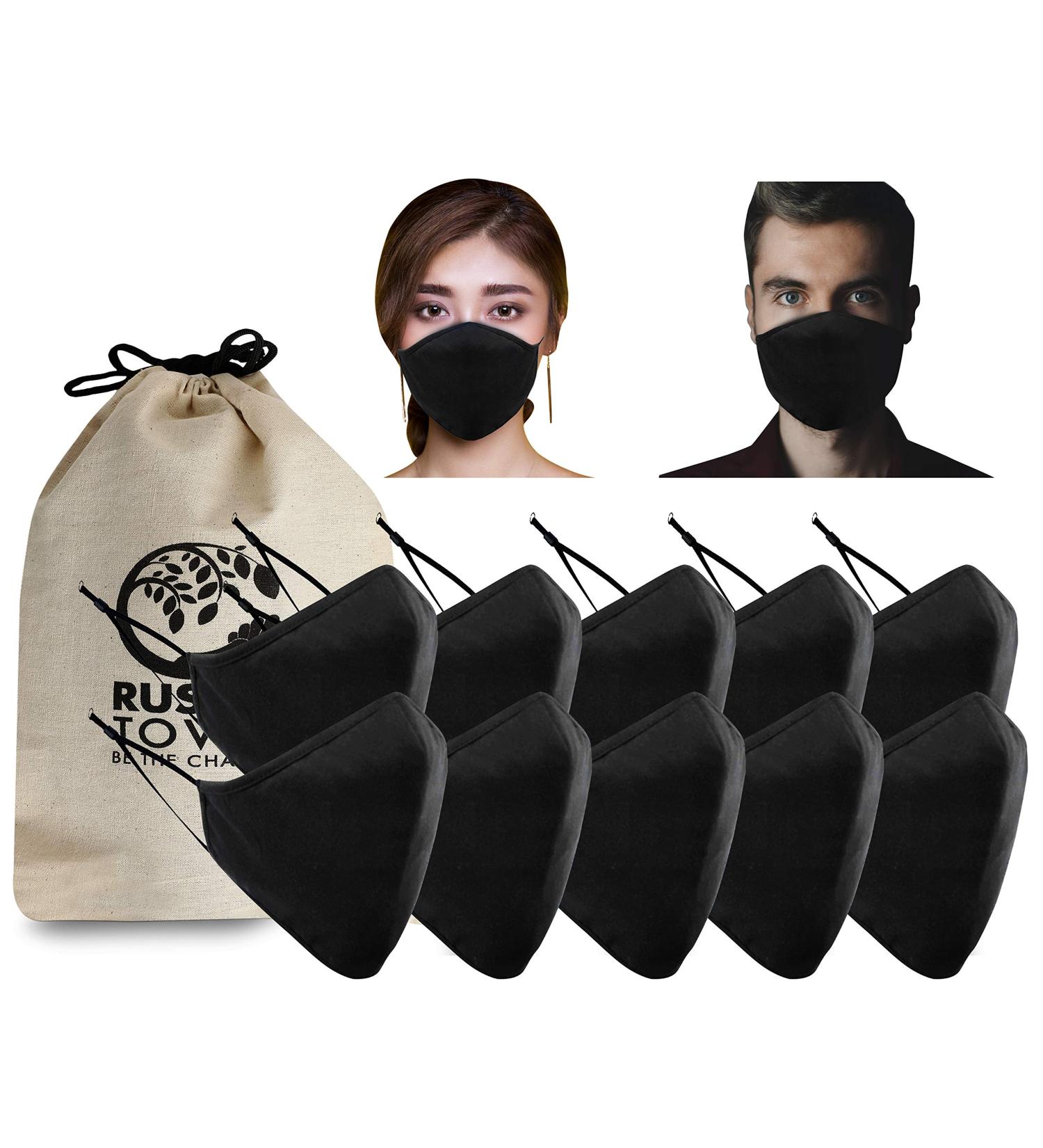 Buy Rustic Town 10 Pack Cotton Black Face Masks - Adjustable Reusable & Breathable for International Shipping - Buy Online on GoSupps.com