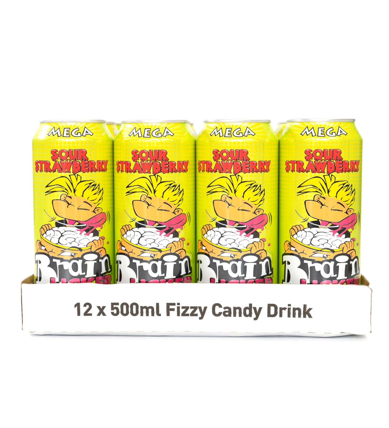 Mega Brain Licker Sour Strawberry Candy Drink American Style Soda 500ml x 12 - Buy Online on GoSupps.com