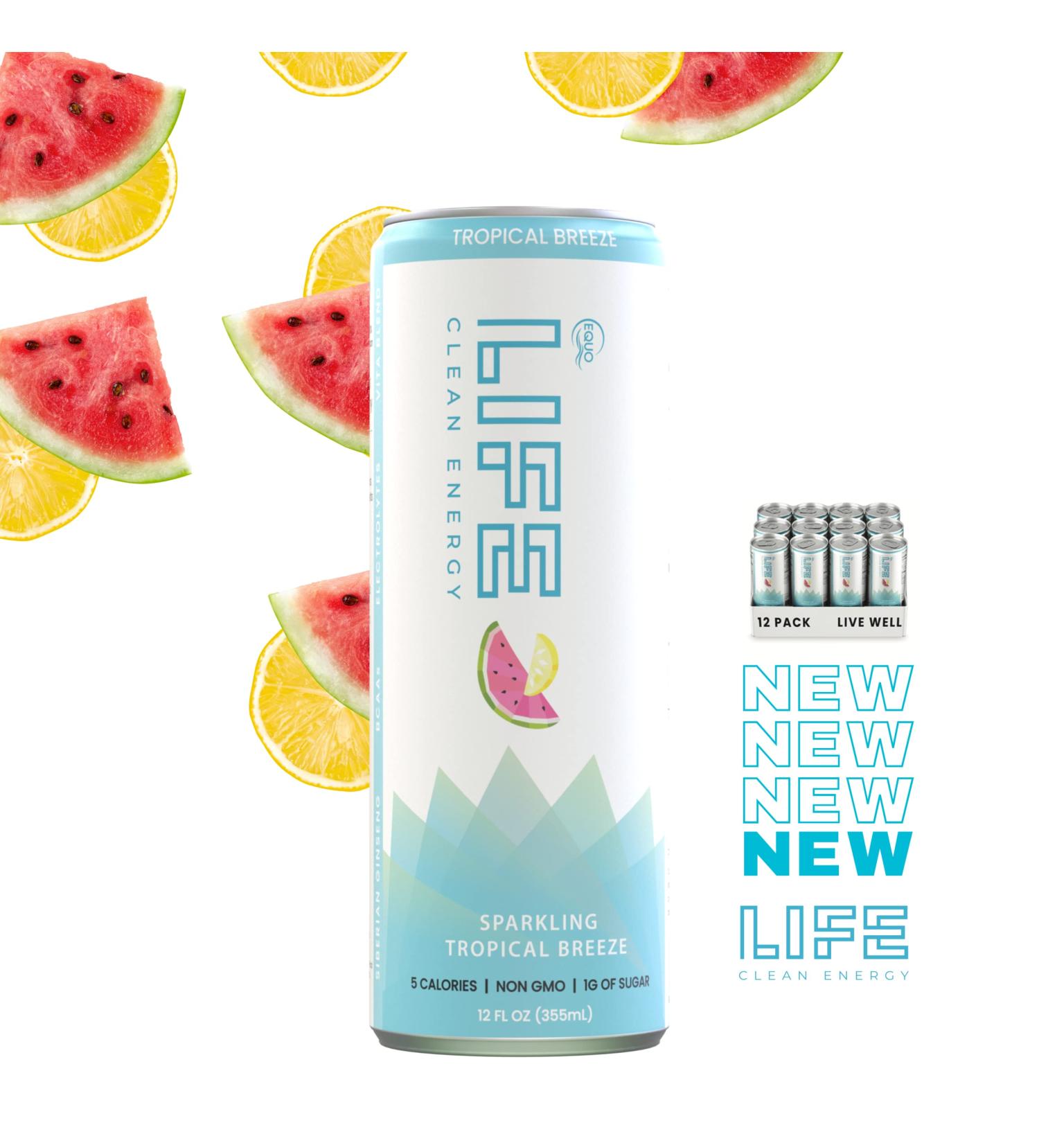Equo Life Clean Energy Drink with Siberian Ginseng - Tropical Breeze 12 Fl Oz - Pack of 12 - Boost Your Energy & Vitality - International Shipping Available - Buy Online on GoSupps.com