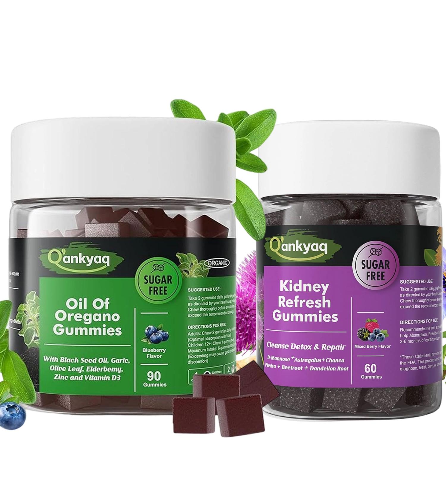 Q'ankyaq Oregano Oil with Black Seed Oil Organic Gummies and Kidney Cleanse Detox & Repair Gummies - Buy Online on GoSupps.com