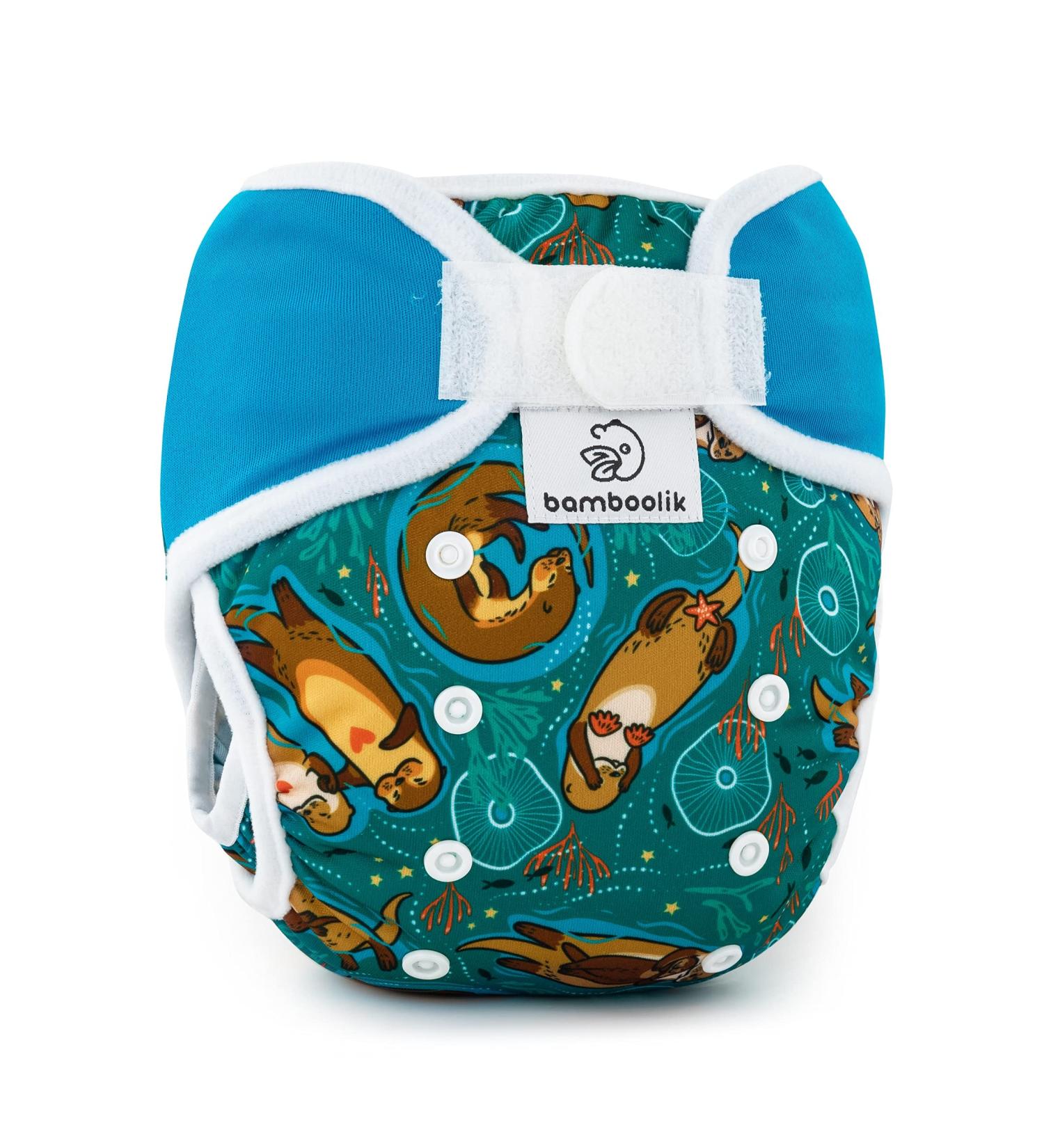 Bambooolik Washable Overpants for Diapers - Velcro Fastener Double Side Barrier Elastic Waist - Otters in Love + Turquoise - Buy Online on GoSupps.com