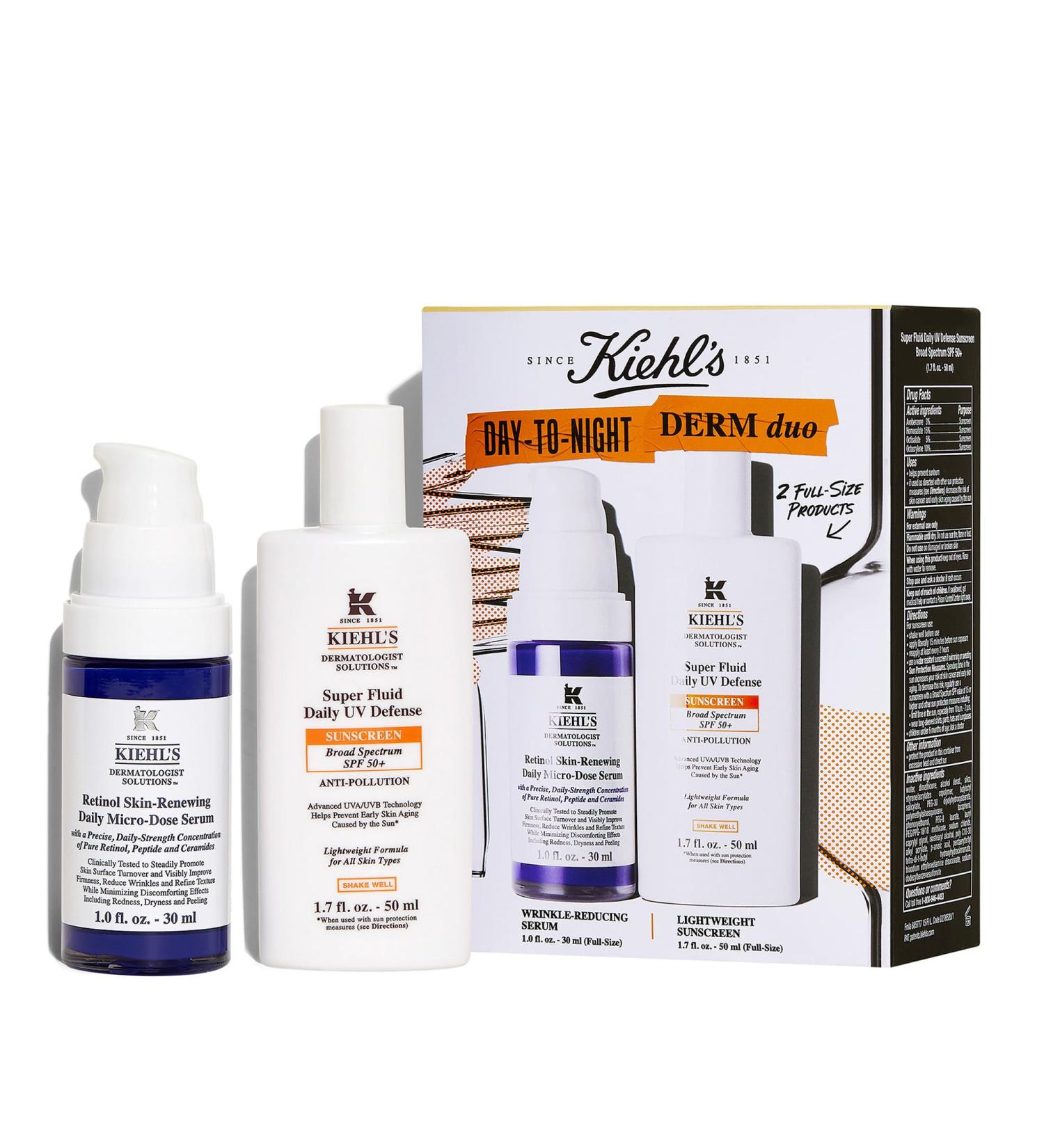 Kiehl's Day-To-Night Derm Duo Skincare Set - Full Size SPF 50+ Sunscreen &amp; Retinol Serum | Anti-Aging UVA/UVB Protection Ships Internationally - Buy Online on GoSupps.com
