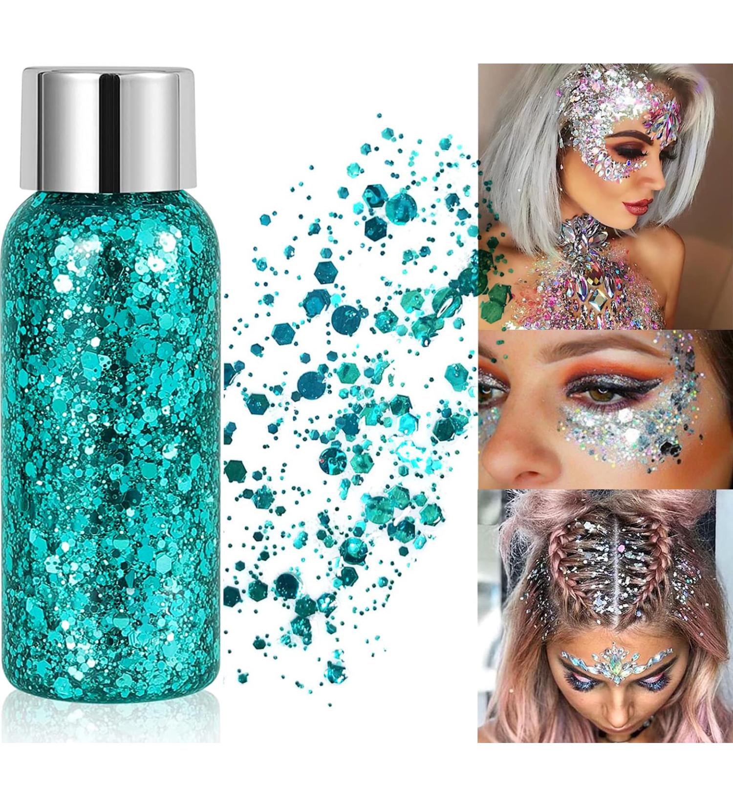 Shop Green Glitter Face & Body Gel - Mermaid Makeup Festival Glitter for Parties & Masquerades | 1 Pack - Buy Online on GoSupps.com