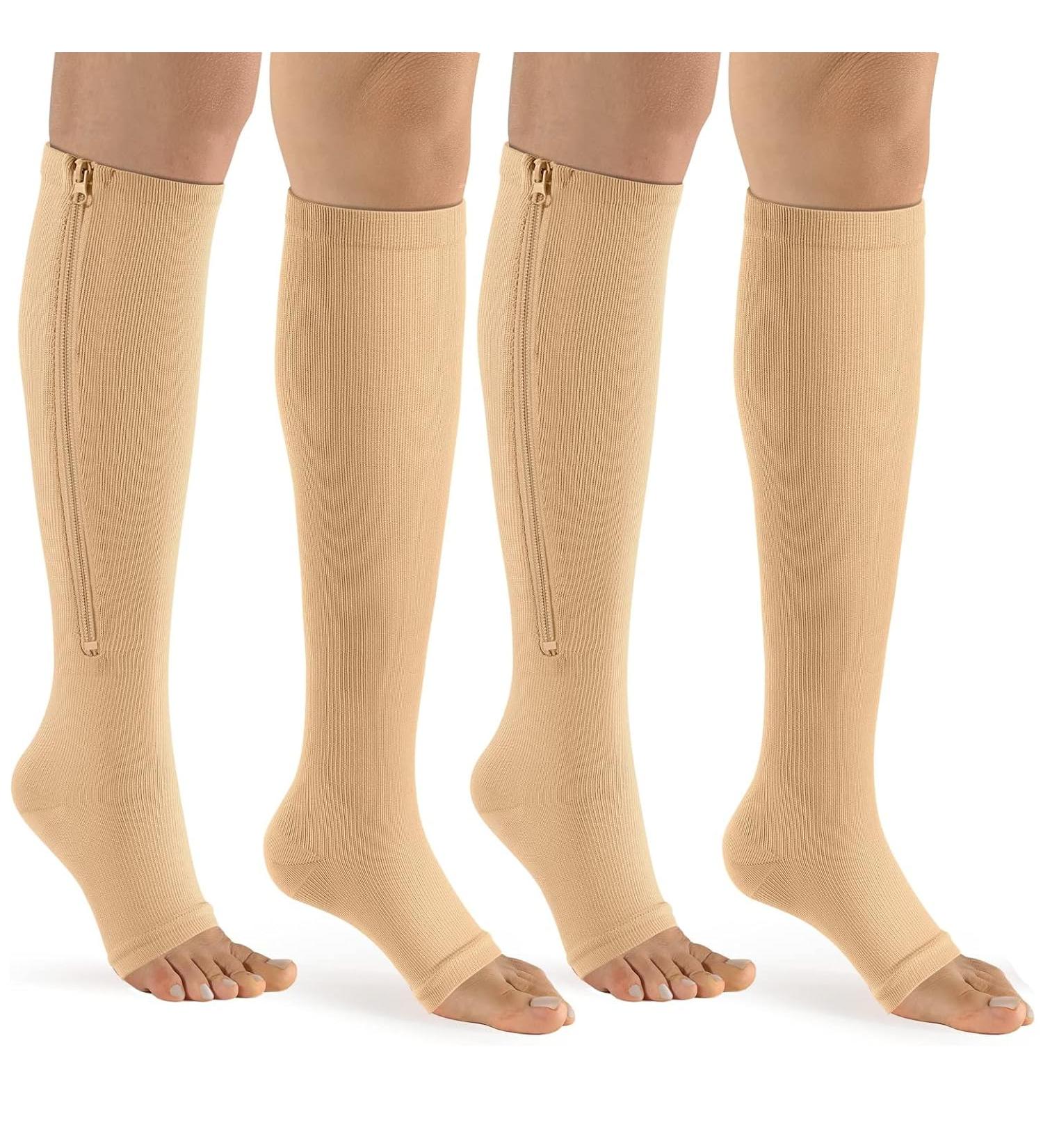 Bropite Compression Stockings with Zipper - 2 Pairs Calf Height Open Toe XXL B-Nude - Comfortable & Supportive International Shipping - Buy Online on GoSupps.com