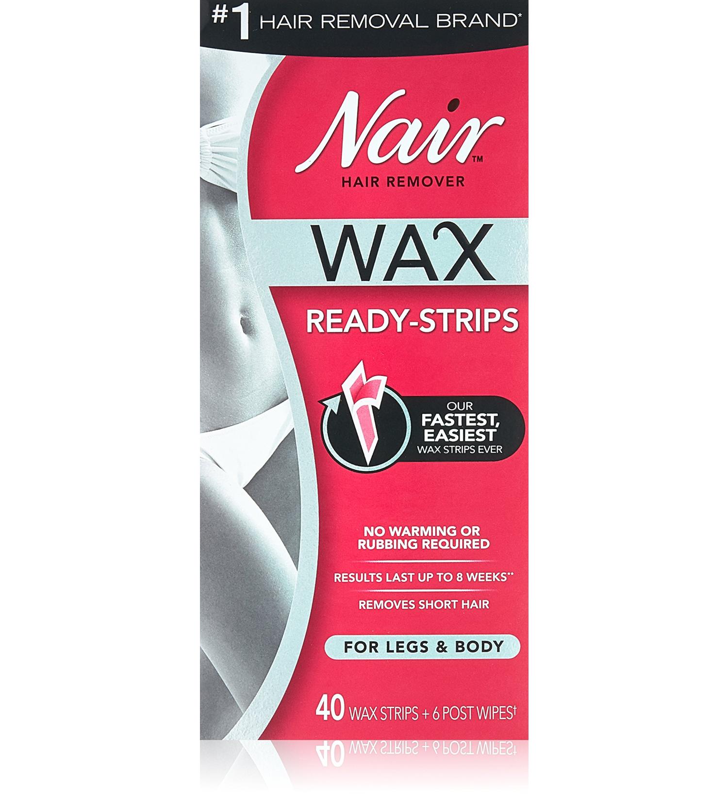 Nair Ready-Strips Hair Remover for Legs & Body - 40 Wax Strips + 6 Post Wipes - Buy Online on GoSupps.com