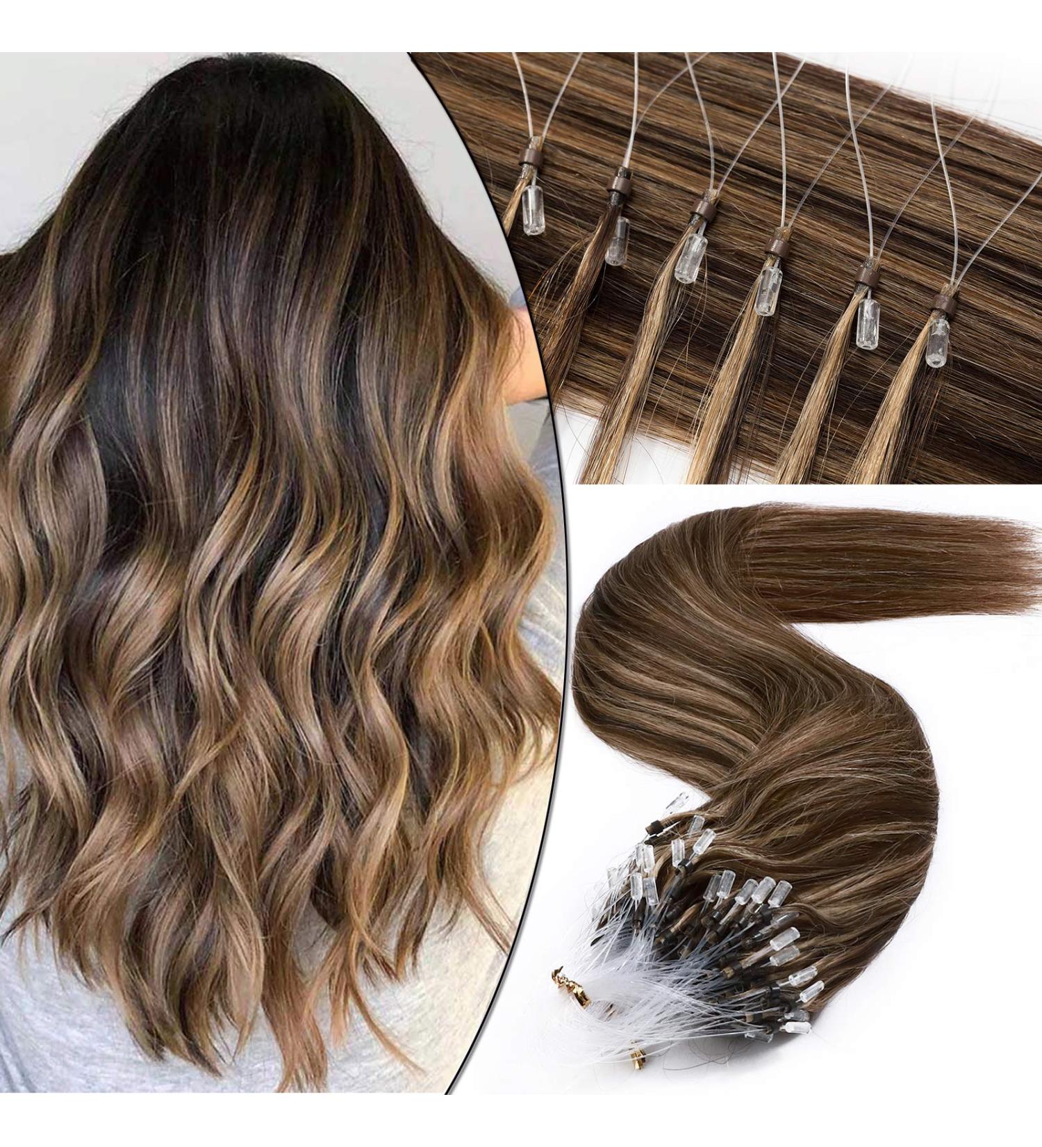SEGO Microring Extensions - Real Human Hair Micro Loop Bondings in Medium Brown/Honey Blonde #4p27 (20in/50cm 50g) - Premium Quality Hair Extensions - Buy Online on GoSupps.com