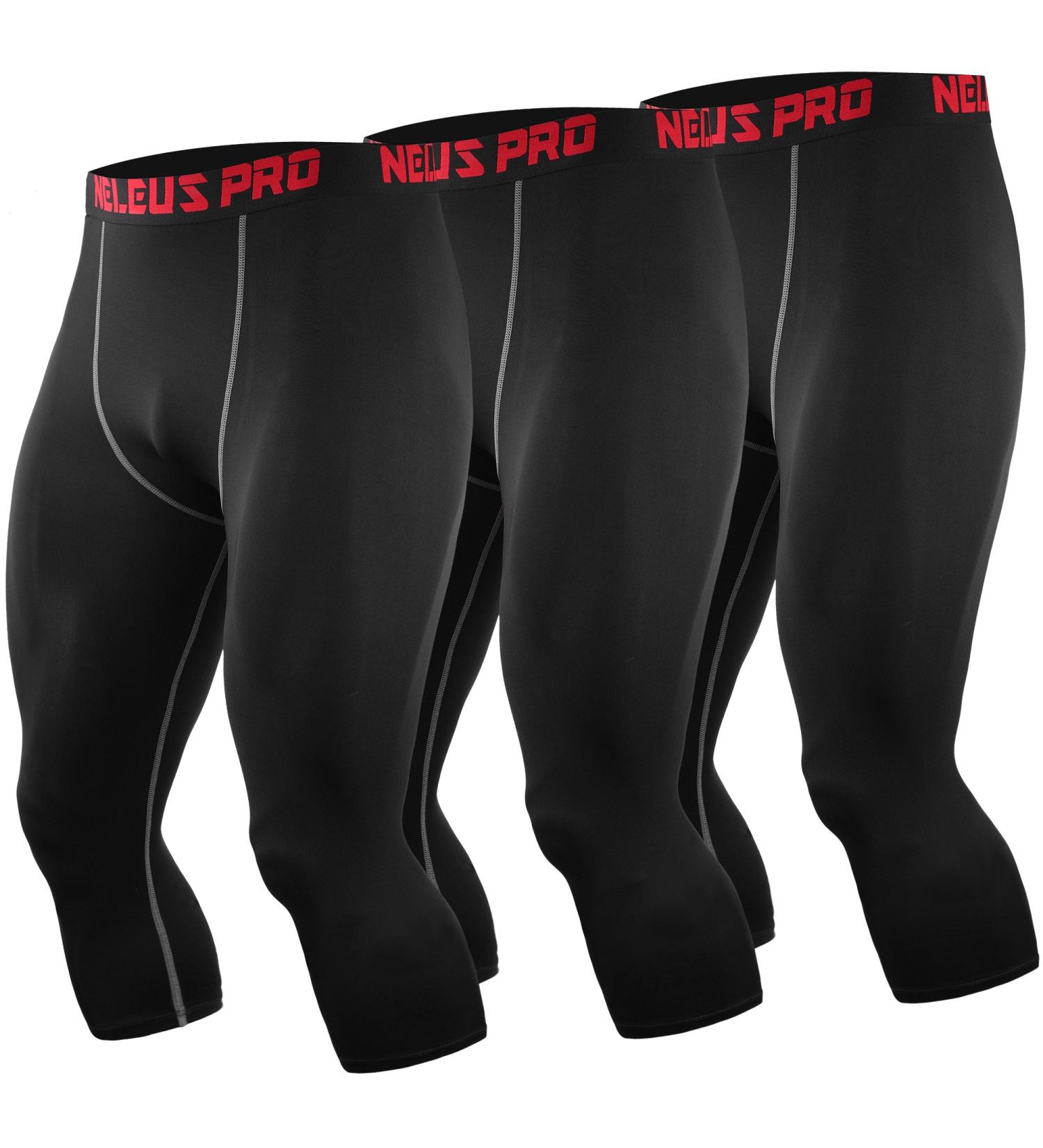 NELEUS Men's Dry Fit Compression Pants Workout Running Leggings 3X-Large Capris: Black(grey Stripe) 3 Pack - Buy Online on GoSupps.com