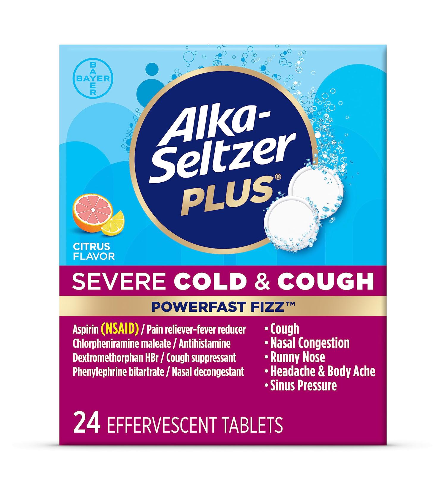 ALKA-SELTZER PLUS Severe Cold & Cough Medicine PowerFast Fizz Citrus Tablets - Fast Relief for Adults - 24 Count Pack - Buy Online on GoSupps.com