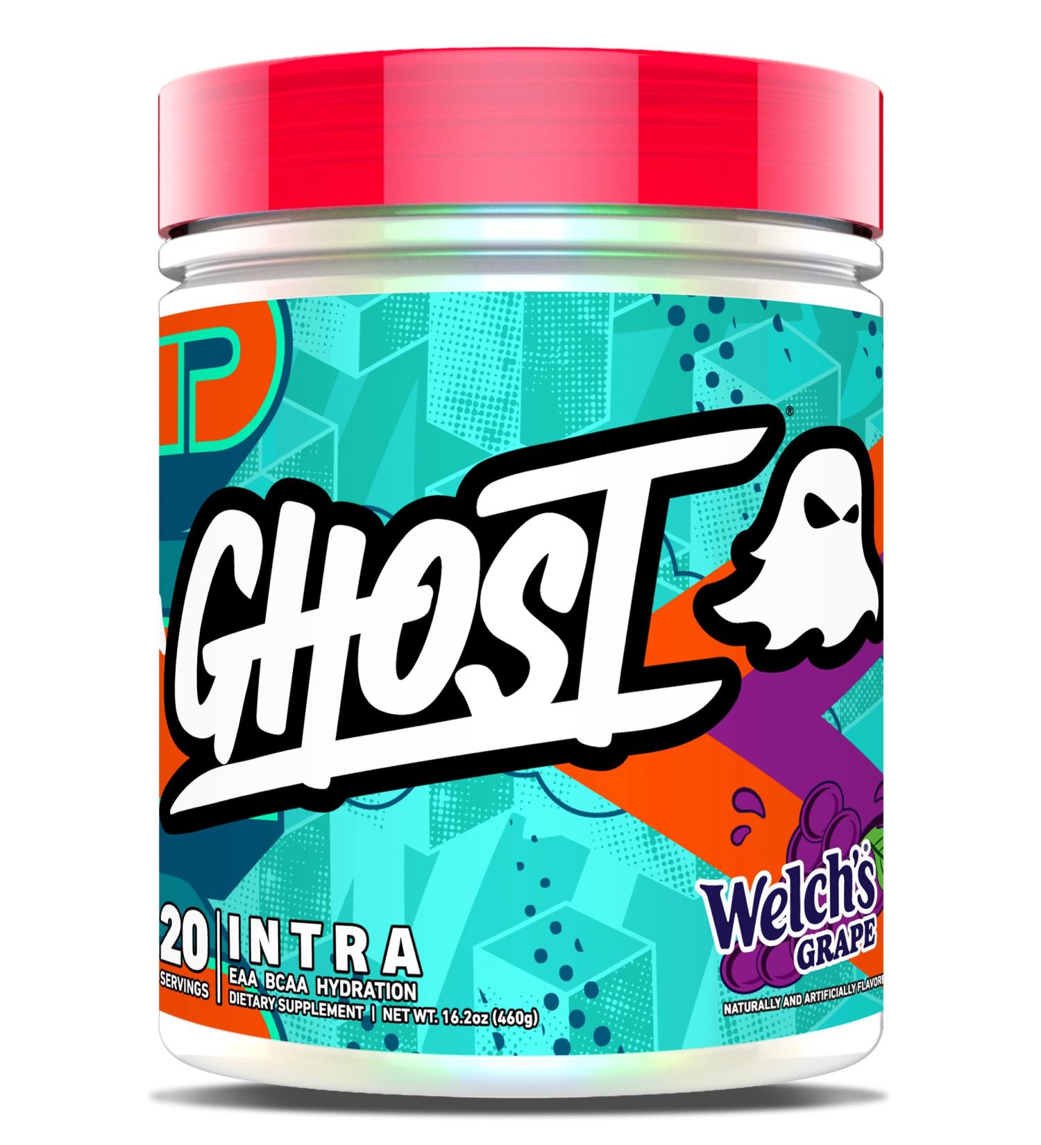 GHOST Intra Workout Powder Welch's Grape - BCAAs & EAAs Nootropics & Hydration - Essential & Branch Chain Amino Acids Supports Muscle Recovery & Focus - Pre Intra & Post Workout Powders - Buy Online on GoSupps.com