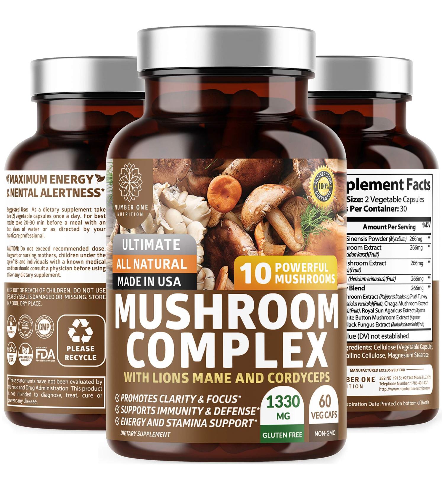 N1N Premium Mushroom Complex - 10X Powerful Mushrooms for Health, Brain Function, Energy - 60 Veg Caps - Buy Online on GoSupps.com