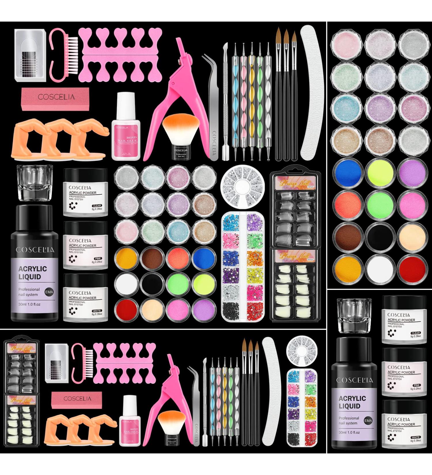 Acrylic Nail Kit for Beginners - Professional Set with Powder, Liquid, Rhinestones, Glitter & Tools - Perfect DIY Salon Gift for Women - Buy Online on GoSupps.com
