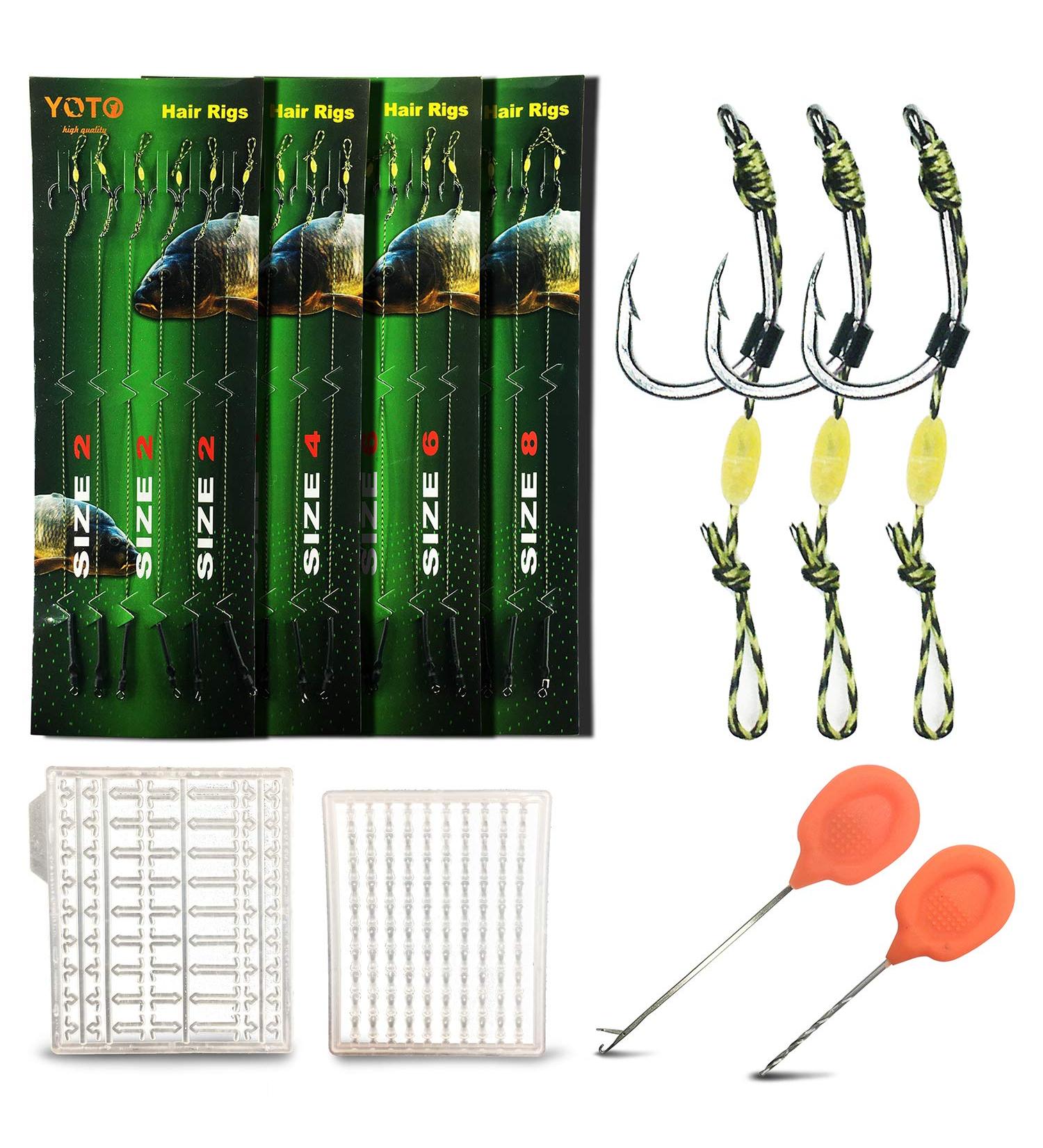 YOTO Carp Fishing Hair Rigs - High Carbon Steel Curved Carp Hooks - 24Pcs with Swivel Boilies Fishing Rigs - Braided Thread Line - Rolling Carp Fishing Accessories - Sizes 2 4 6 8 - Buy Online on GoSupps.com