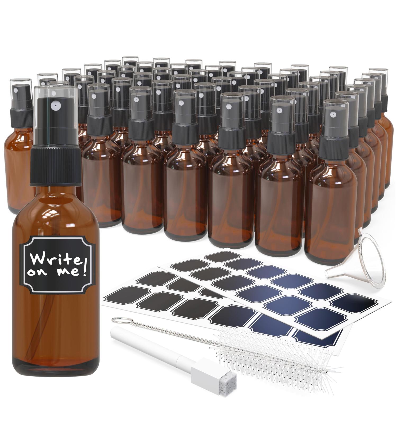 Nevlers 48 Pack Amber 2 Oz Spray Glass Bottles | Misting Bottles with Sprayers Funnel Brush & Bonus Labels for Easy Identification - Ideal for Essential Oils DIY Projects and Home Use - Buy Online on GoSupps.com