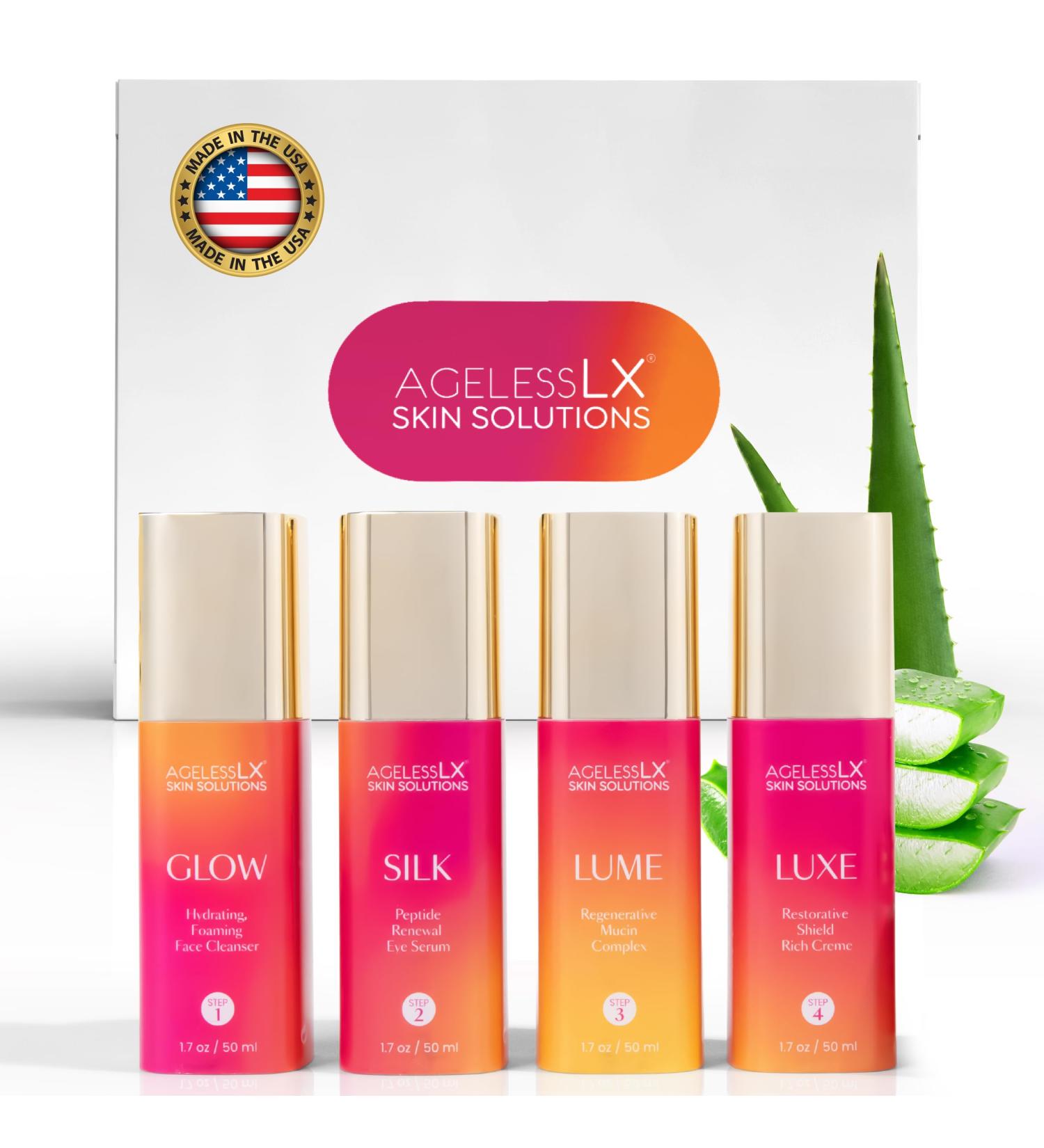 Complete Skincare Kit Deep Hydrating Face Moisturizer for Women and Men Cleanser Peptide Eye Serum Snail Mucin Essence and Pro-Aging Face Cream 4-Step Daily Set for All Skin Types - Buy Online on GoSupps.com