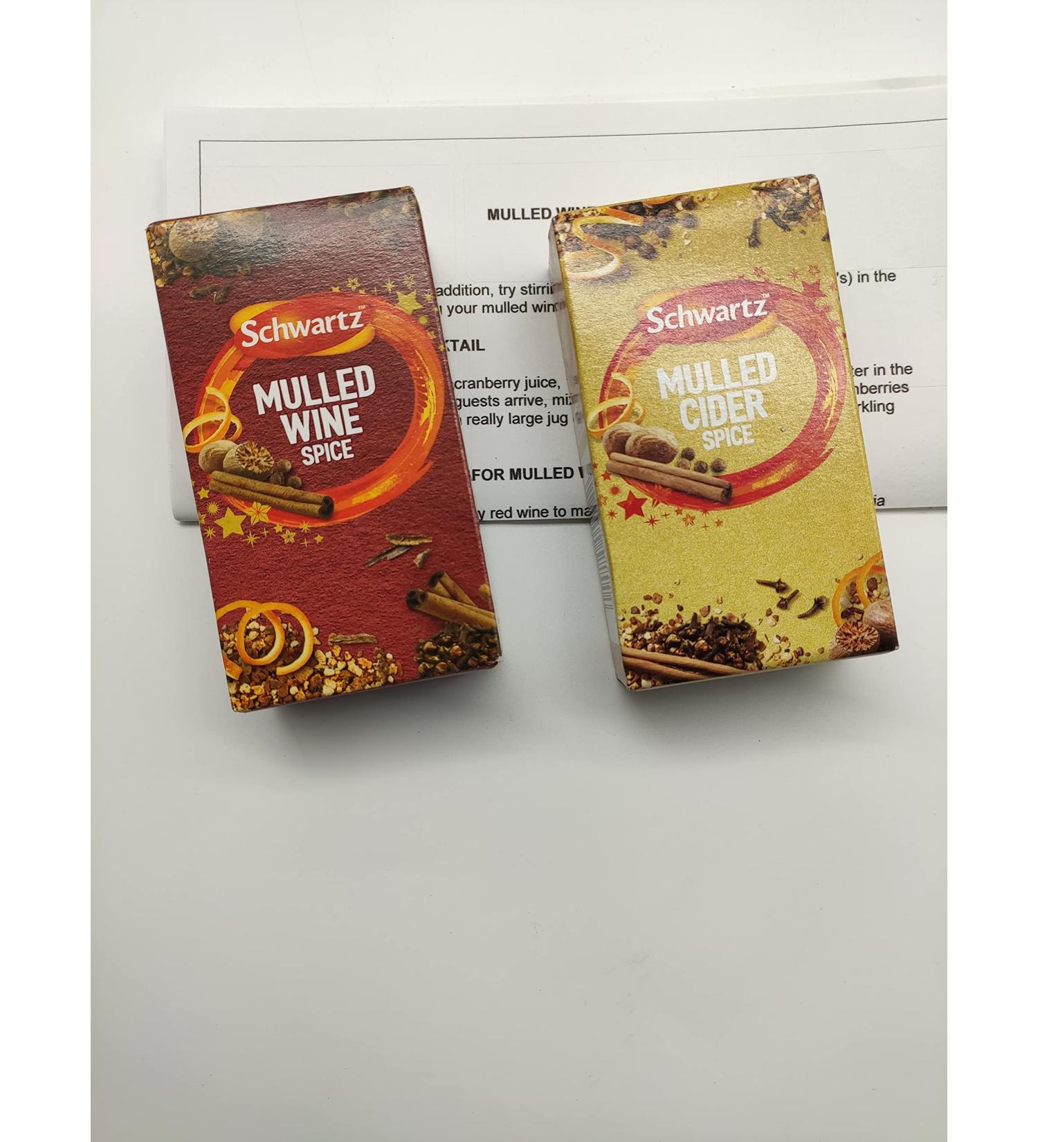 Schwartz Mulled Cider Spice (6 sachets) 18g & Schwartz Mulled Wine Spice (6 sachets) 18g. with 5 Recipe Tips