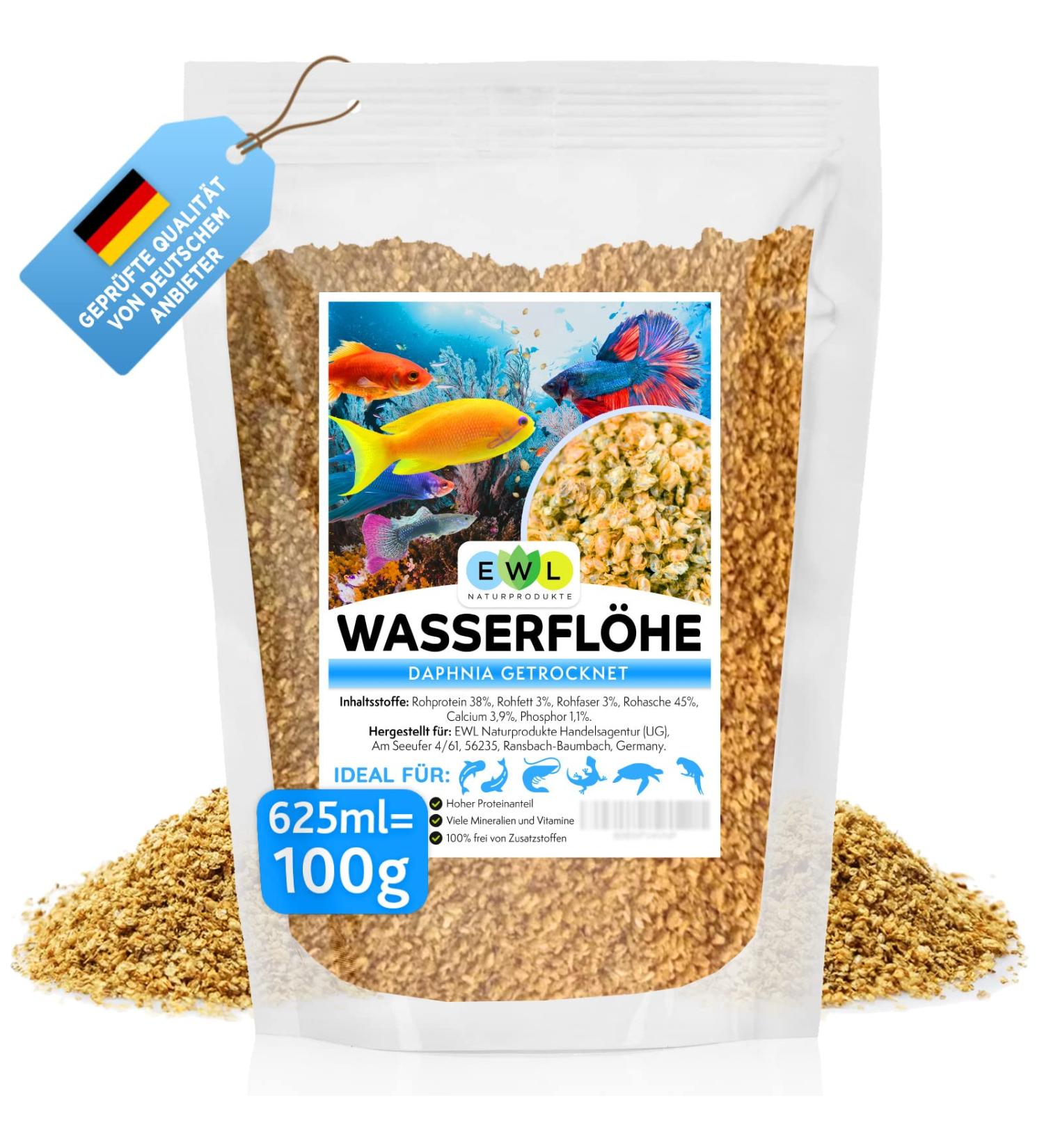 EWL Natural Water Fleas for Fish - Dried Daphnia 625ml (100g) - Premium Aquarium Feed - Tested Quality by German Provider - Buy Online on GoSupps.com