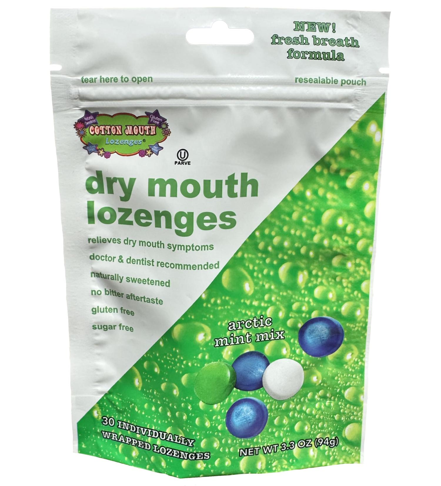 Cotton Mouth Lozenges - Dry Mouth Relief Mint Mix Sugar Free Gluten Free 30 Ct Freshens Breath & Increases Saliva Production - 3.3 Ounce Bag - Buy Online on GoSupps.com