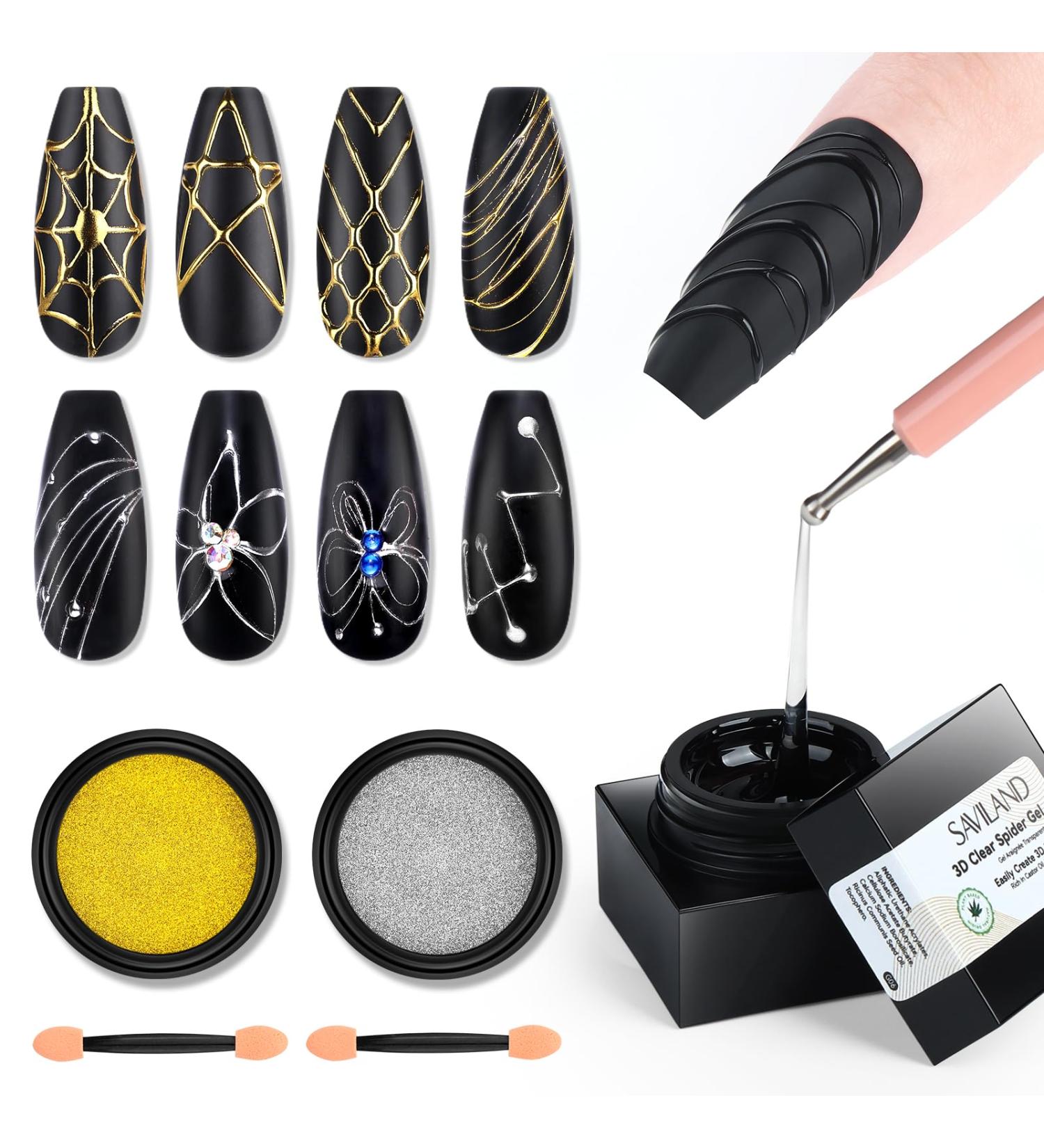  Saviland Saviland 5ml Clear Spider Gel with Gold and Silver Chrome Nail Powder - Buy Online on GoSupps.com