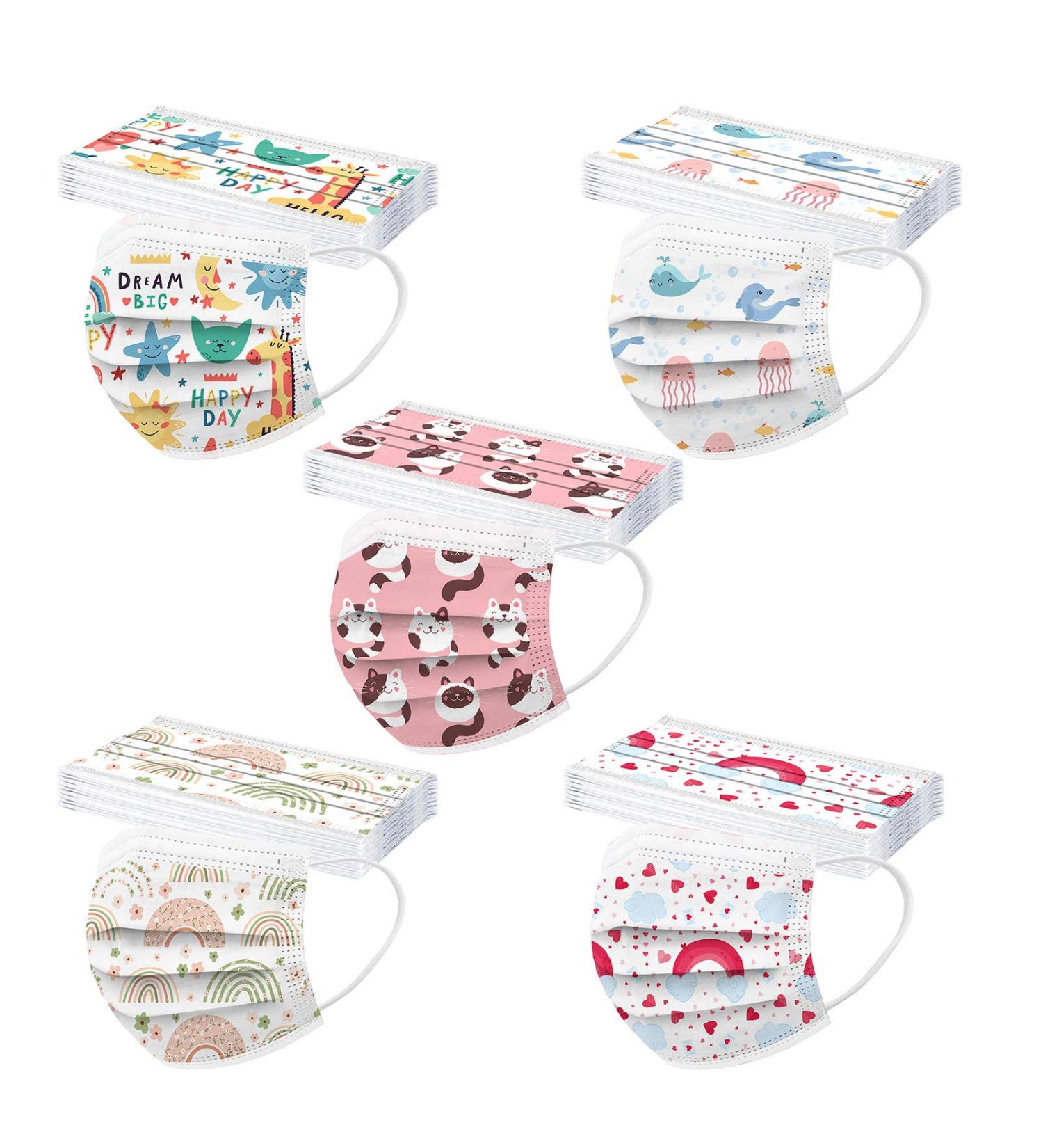 NcQifei 50-Pack Colorful Cartoon Children Disposable 3-Layer Face Masks - Breathable Mouth-Nose Protection for Boys & Girls - Buy Online on GoSupps.com