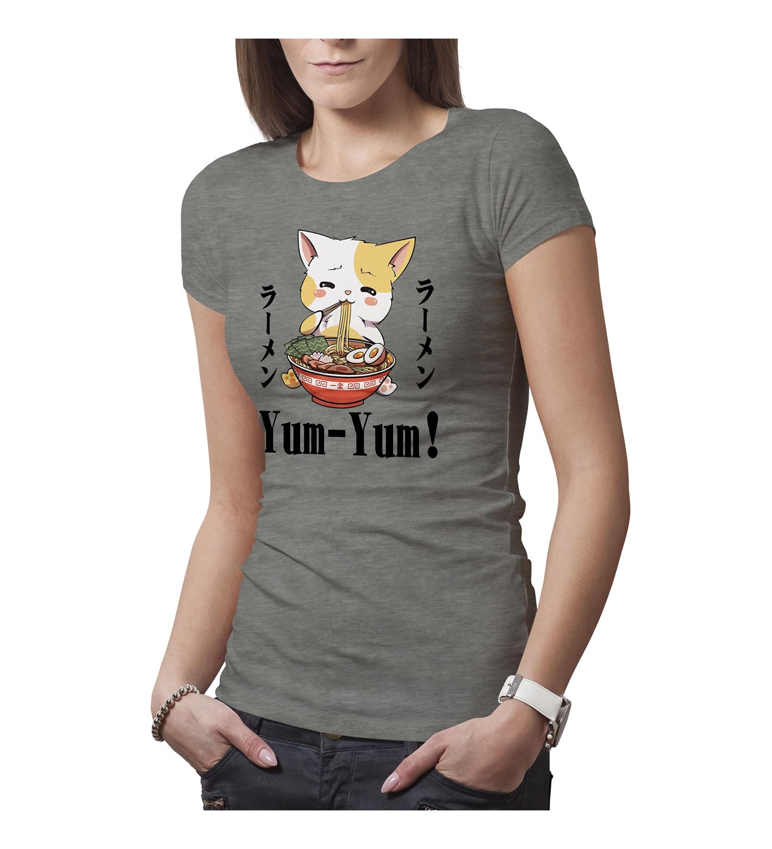 Kawaii Neko Ramen Lover Japanese Noodle Anime Women's T-Shirt Grey M