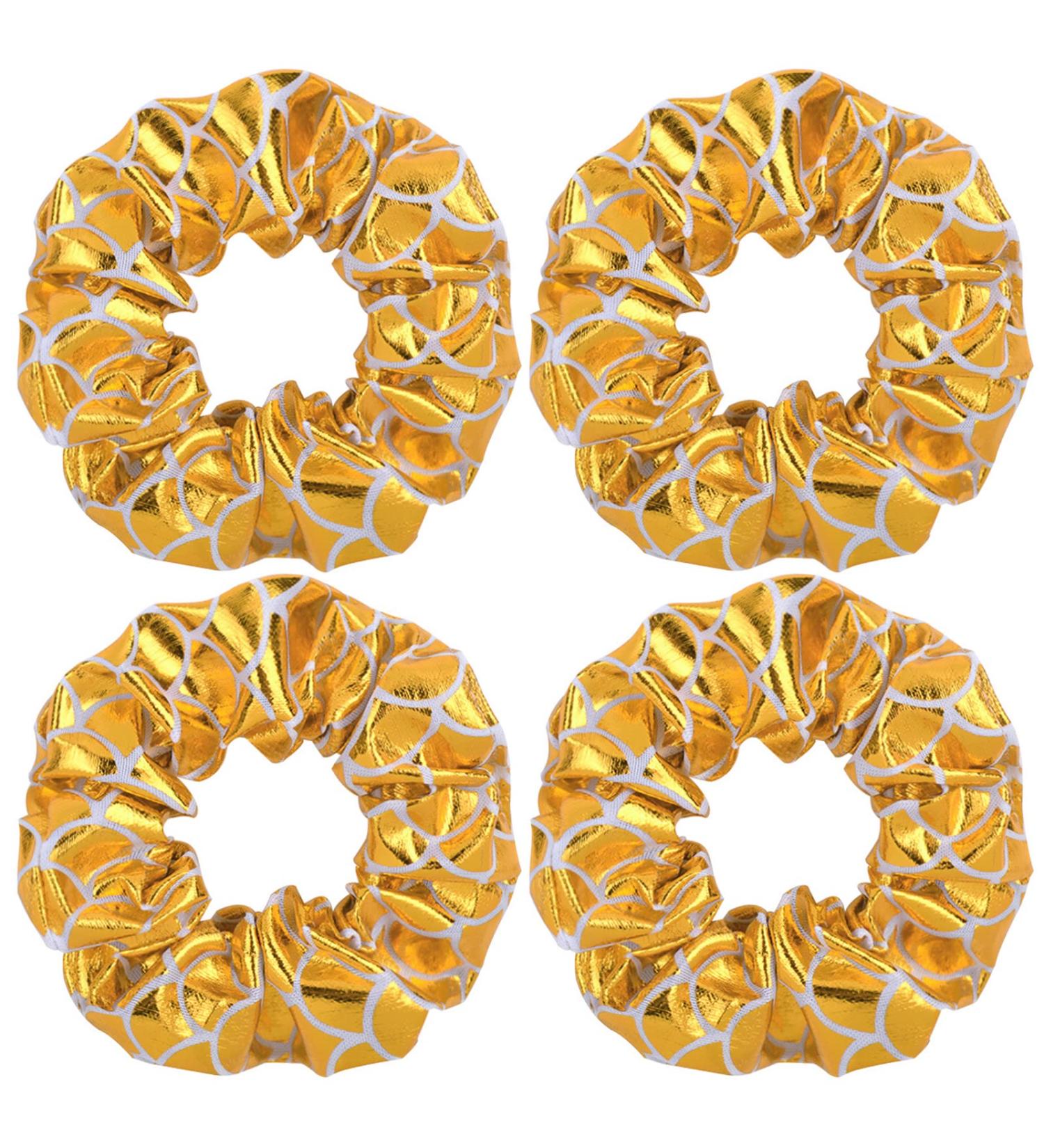 4 Pack Metallic Gold Gymnastics Hair Scrunchies - Hair Ties for Girls School Dance Stage - Buy Online on GoSupps.com
