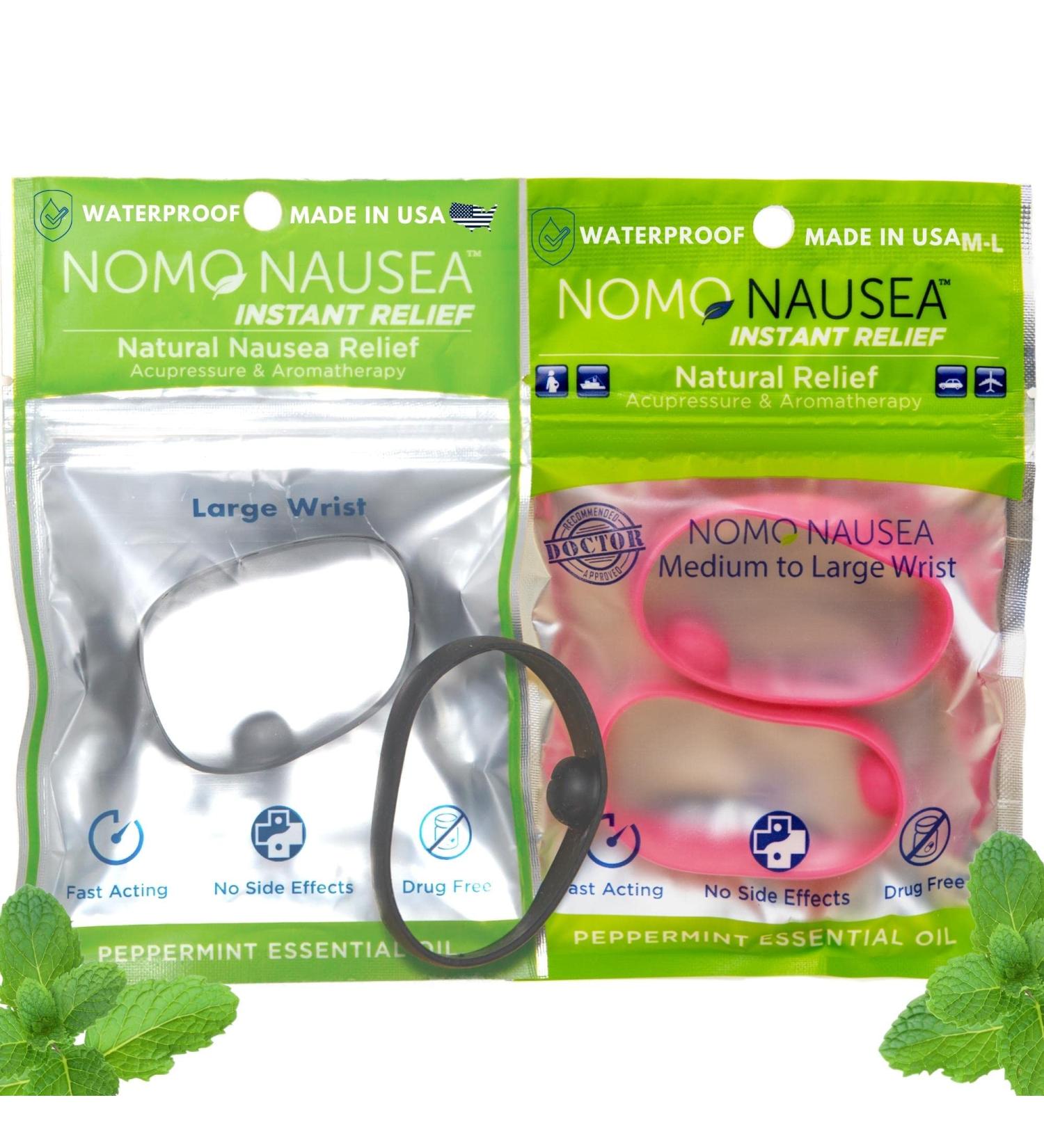 NOMO Anti Nausea Wristband Bundle - Large Size (6.25) | Peppermint Aromatherapy & Acupressure | Motion Sickness Relief | Black & Pink | Pack of 4 - Buy Online on GoSupps.com