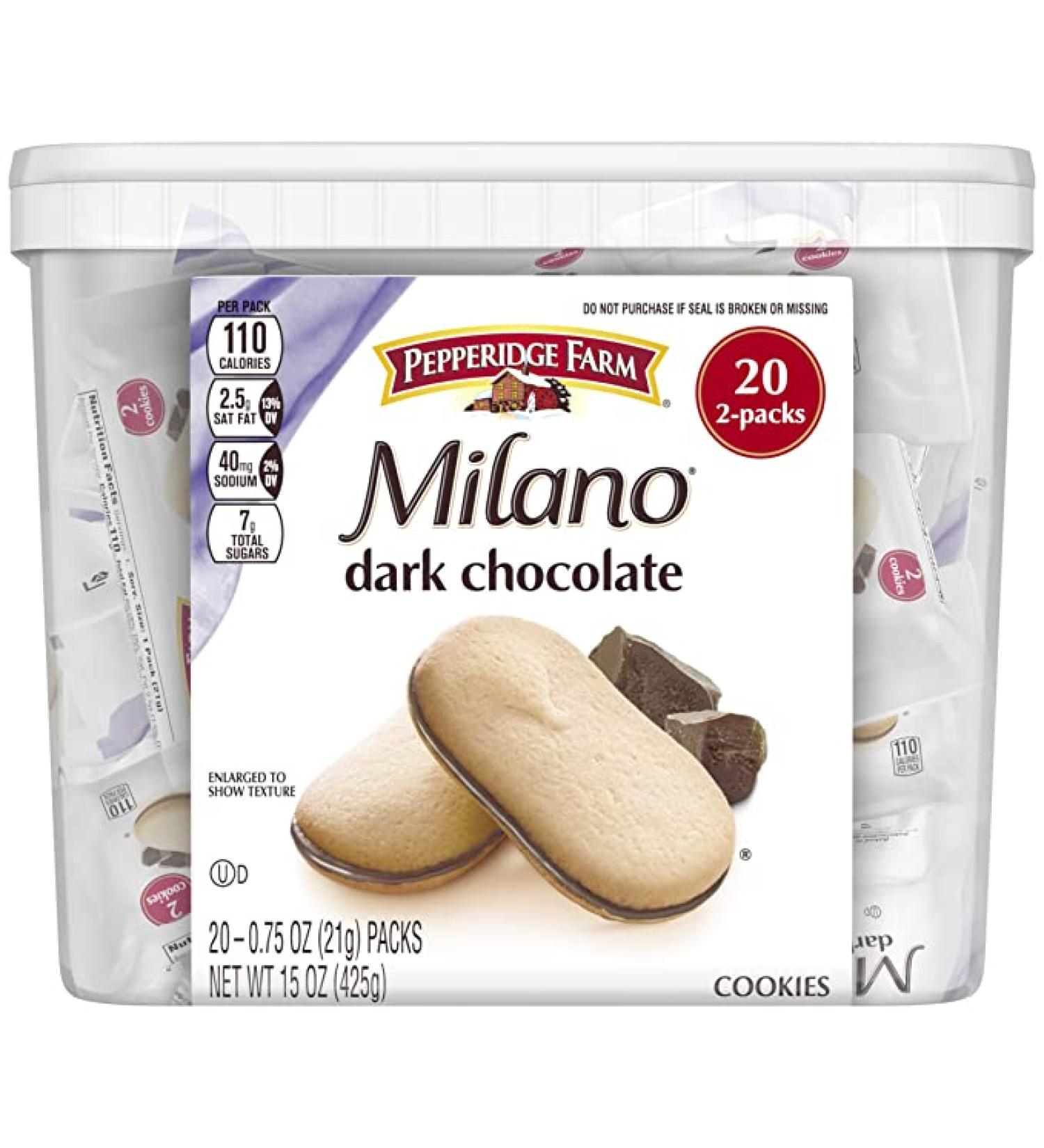 Pepperidge Farm Milano Dark Chocolate Cookies 20-Count Tub - 0.75 Oz Each - Buy Online on GoSupps.com