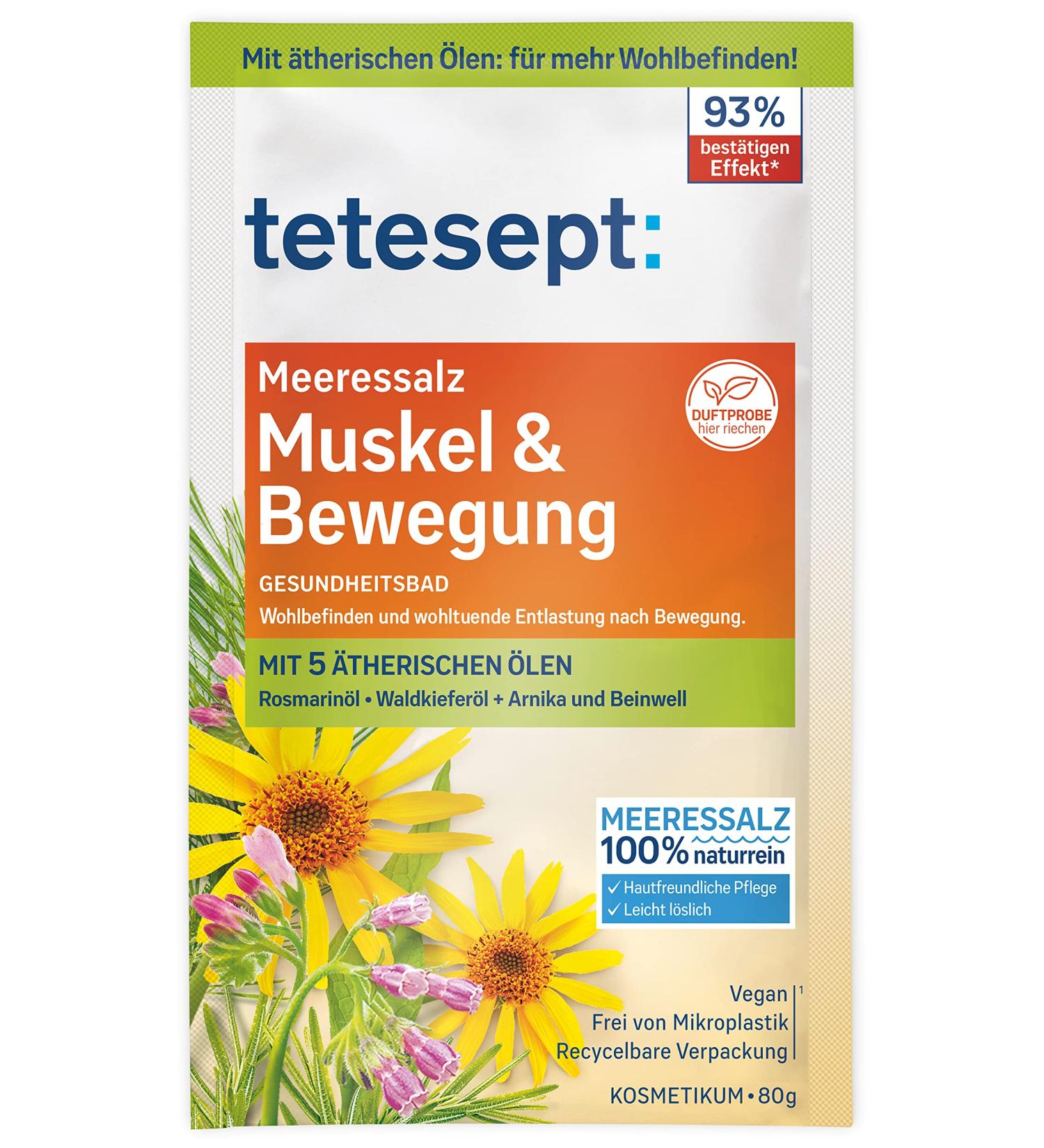 Teteseept Meeressalz Muscle & Movement - Soothing Bath Salt with 5 Essential Oils for Muscle Relief - 80g Natural Sea Salt Additive - Buy Online on GoSupps.com