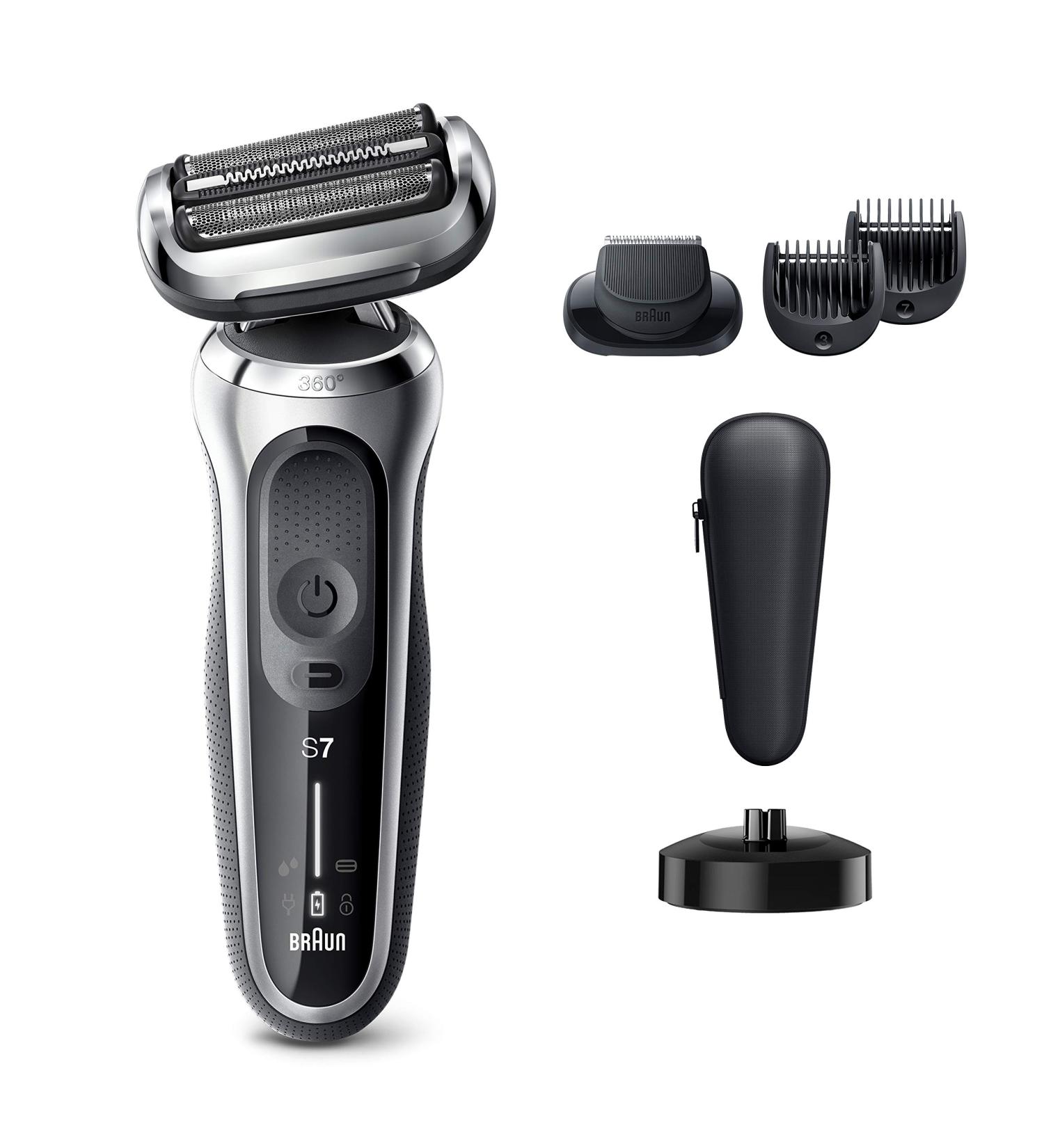 Braun Series 7 7027cs Electric Razor for Men - Waterproof Foil Shaver with Beard Trimmer, Rechargeable & Travel Case - Silver - Buy Online on GoSupps.com